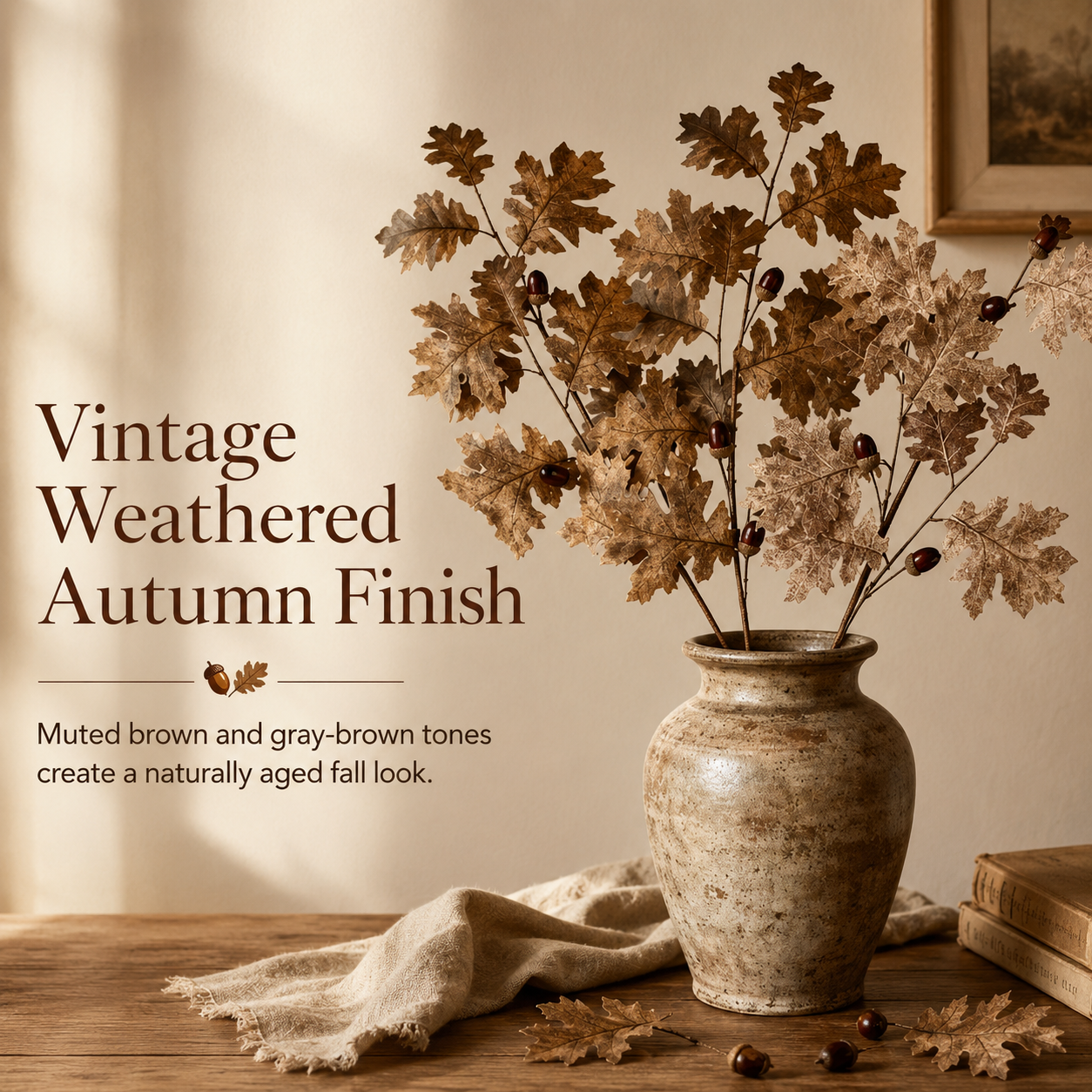 37.8-Inch Artificial Oak Leaf & Acorn Branch