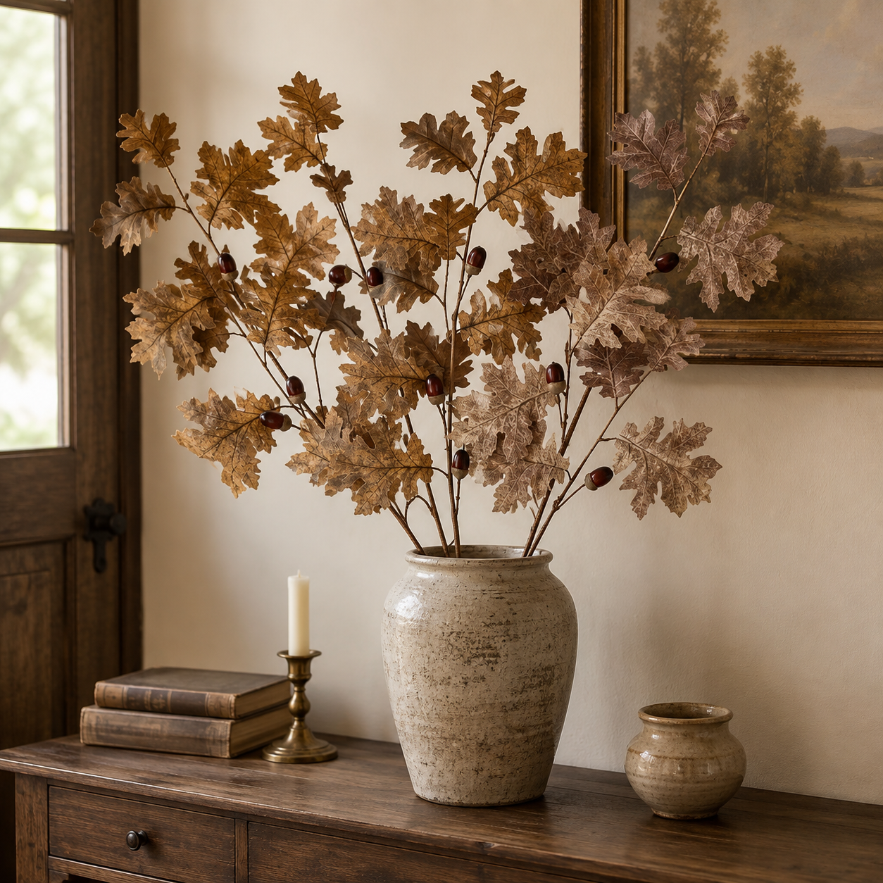 37.8-Inch Artificial Oak Leaf & Acorn Branch