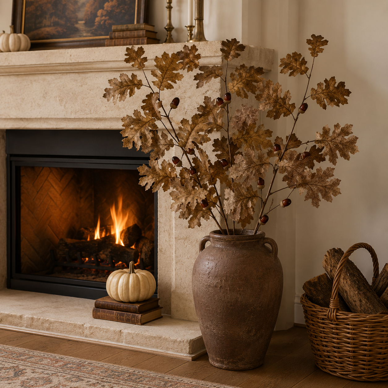 37.8-Inch Artificial Oak Leaf & Acorn Branch