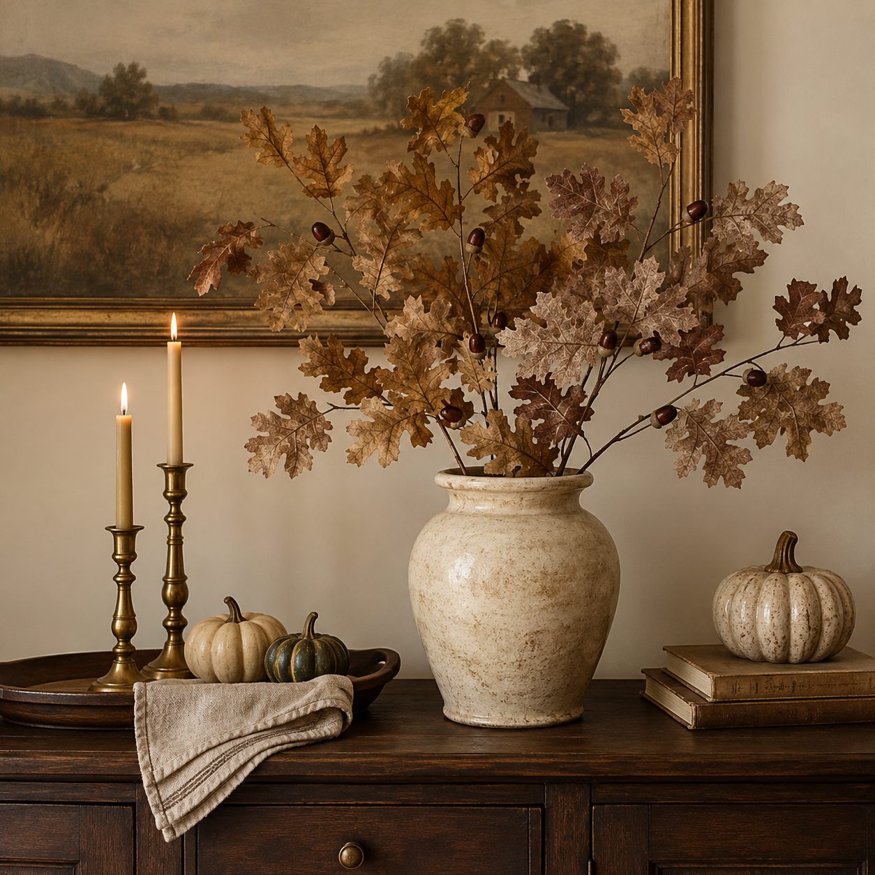 37.8-Inch Artificial Oak Leaf & Acorn Branch