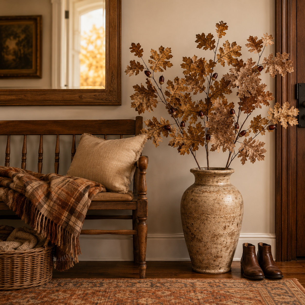 37.8-Inch Artificial Oak Leaf & Acorn Branch