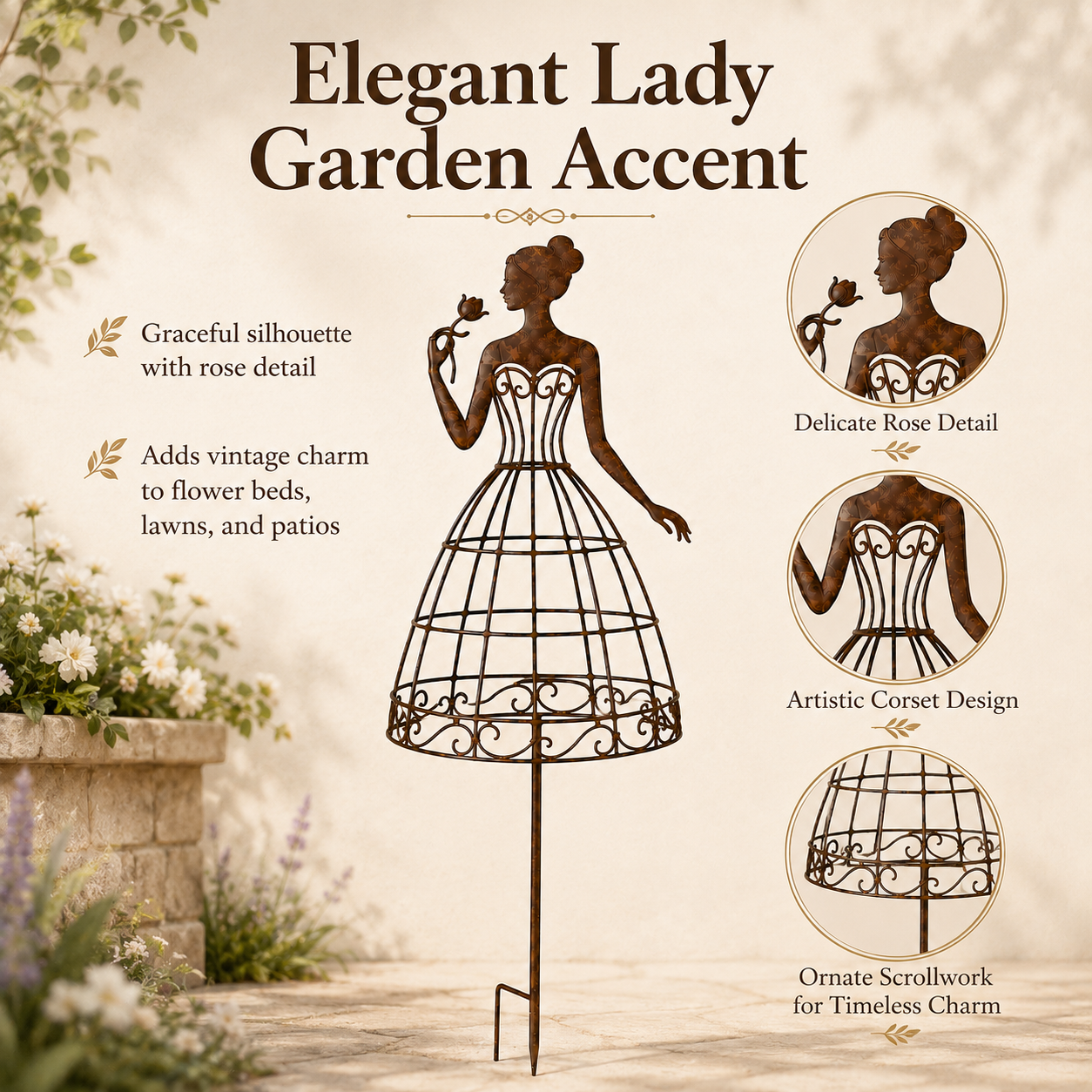Vintage Lady Garden Trellis Stake