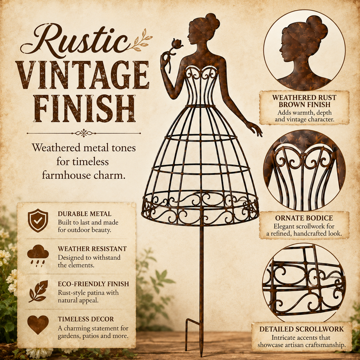 Vintage Lady Garden Trellis Stake