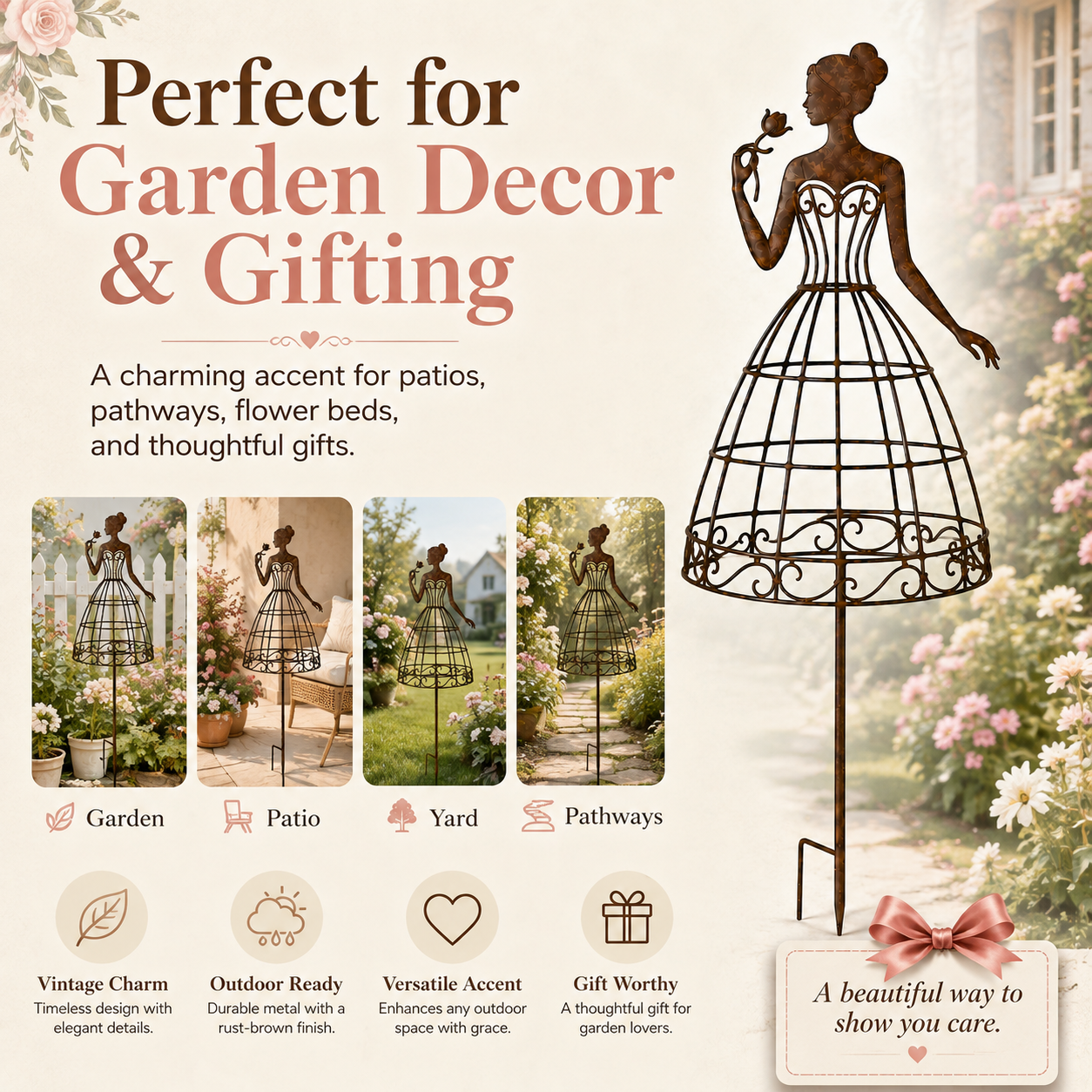 Vintage Lady Garden Trellis Stake