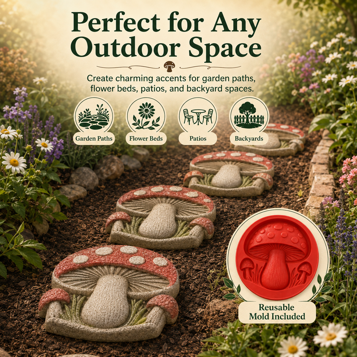 Reusable Mushroom Stepping Stone Mold for Concrete