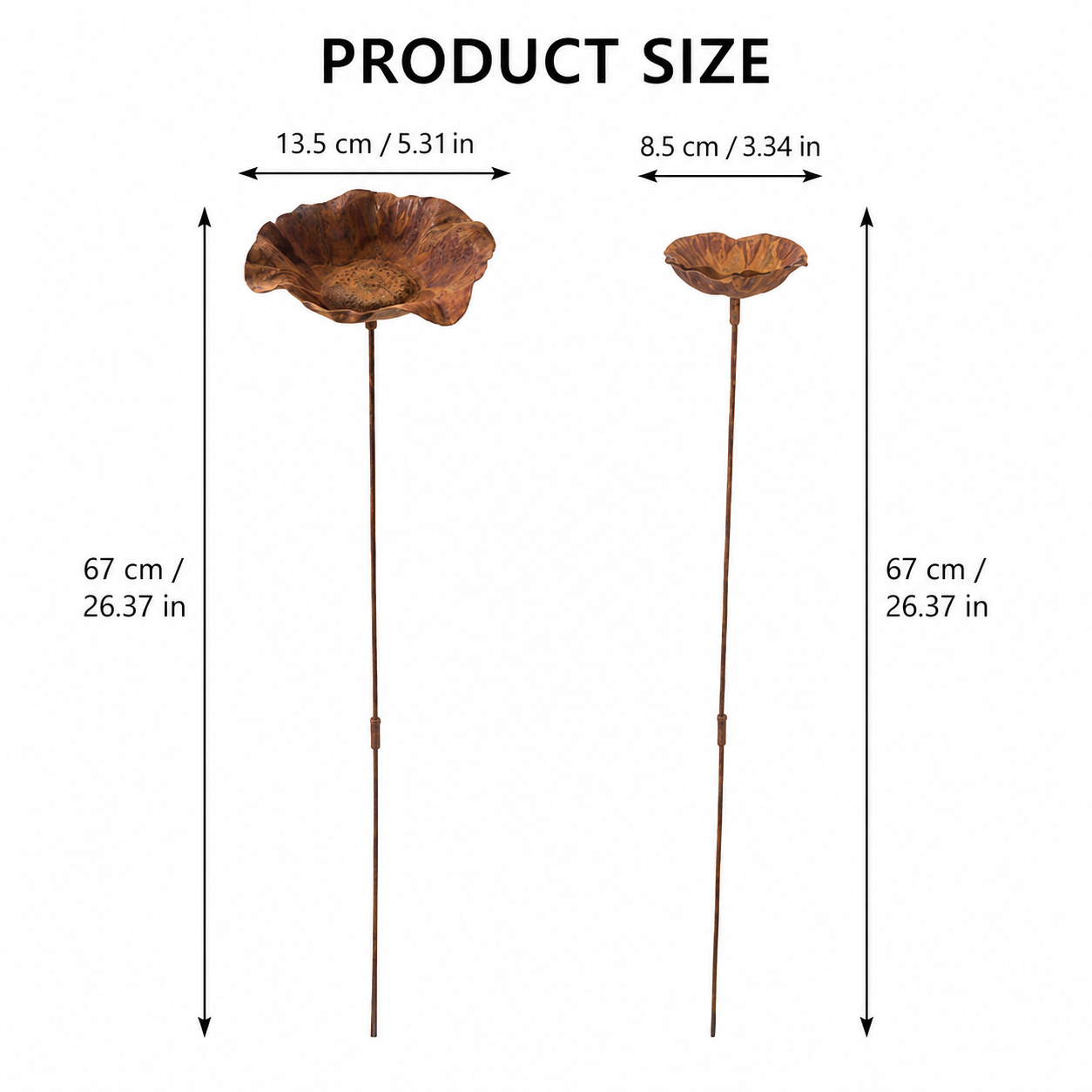 Vintage Metal Poppy Flower Stems, Set of 2
