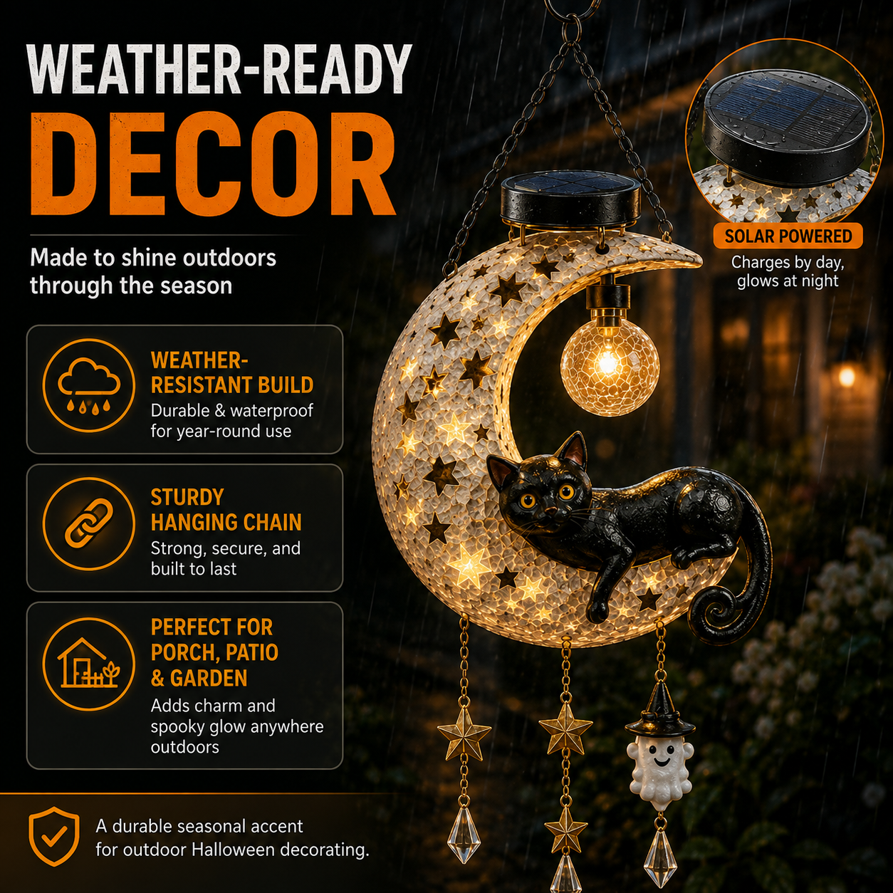 Solar Crescent Moon Black Cat Hanging Lantern