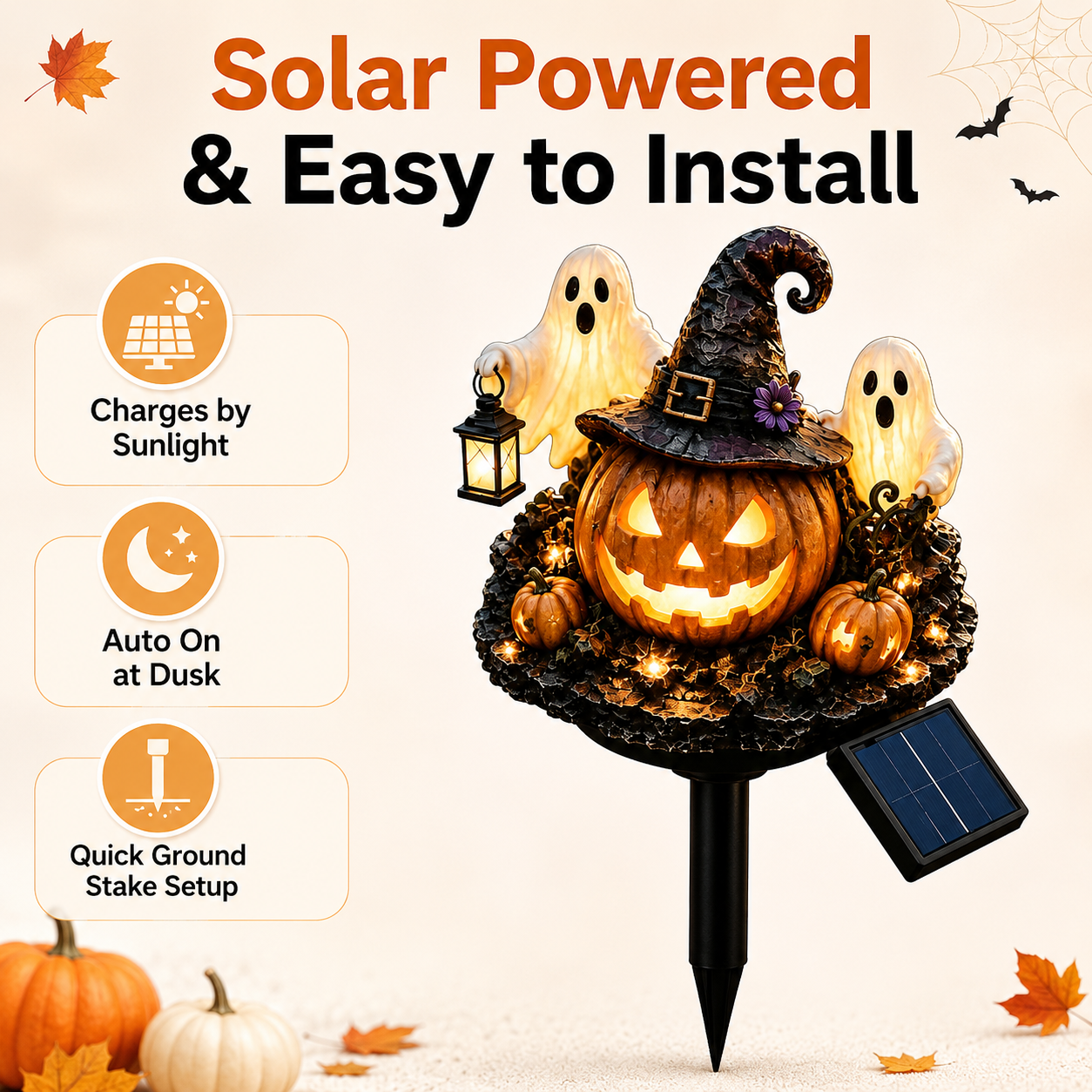 Solar Halloween Pumpkin Ghost Garden Stake Light