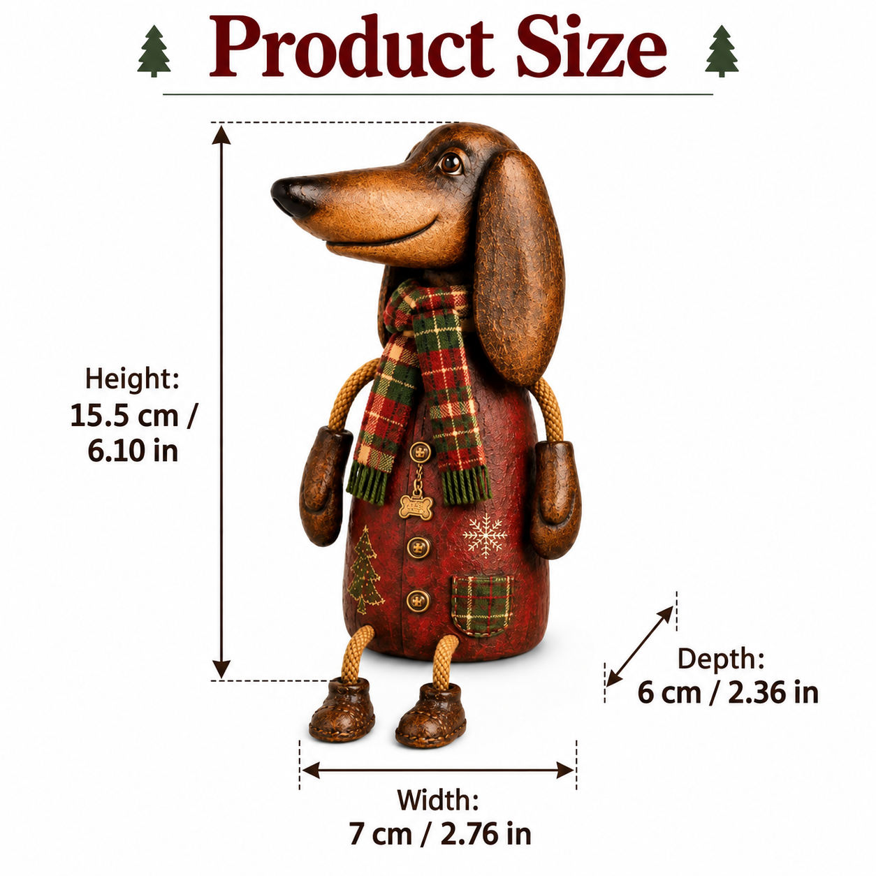 Christmas Dachshund Figurine with Plaid Scarf