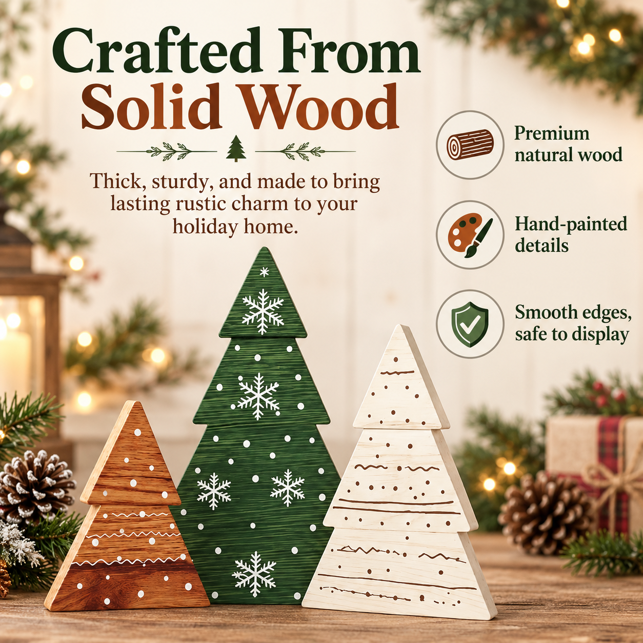 3-Piece Rustic Wooden Christmas Tree Tabletop Decorations
