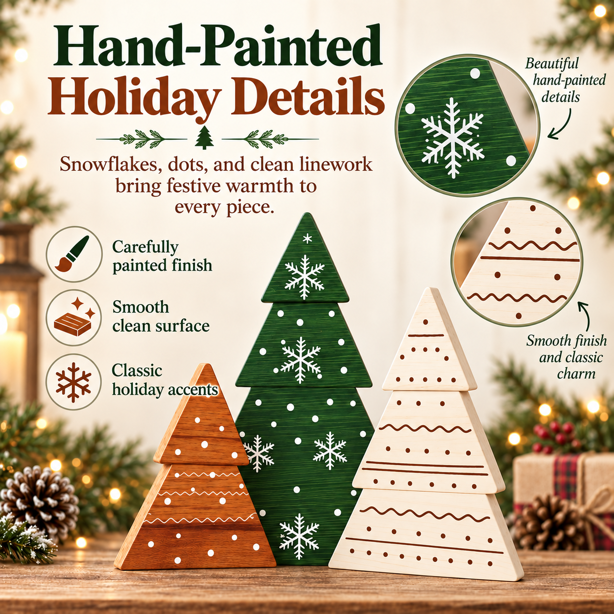 3-Piece Rustic Wooden Christmas Tree Tabletop Decorations