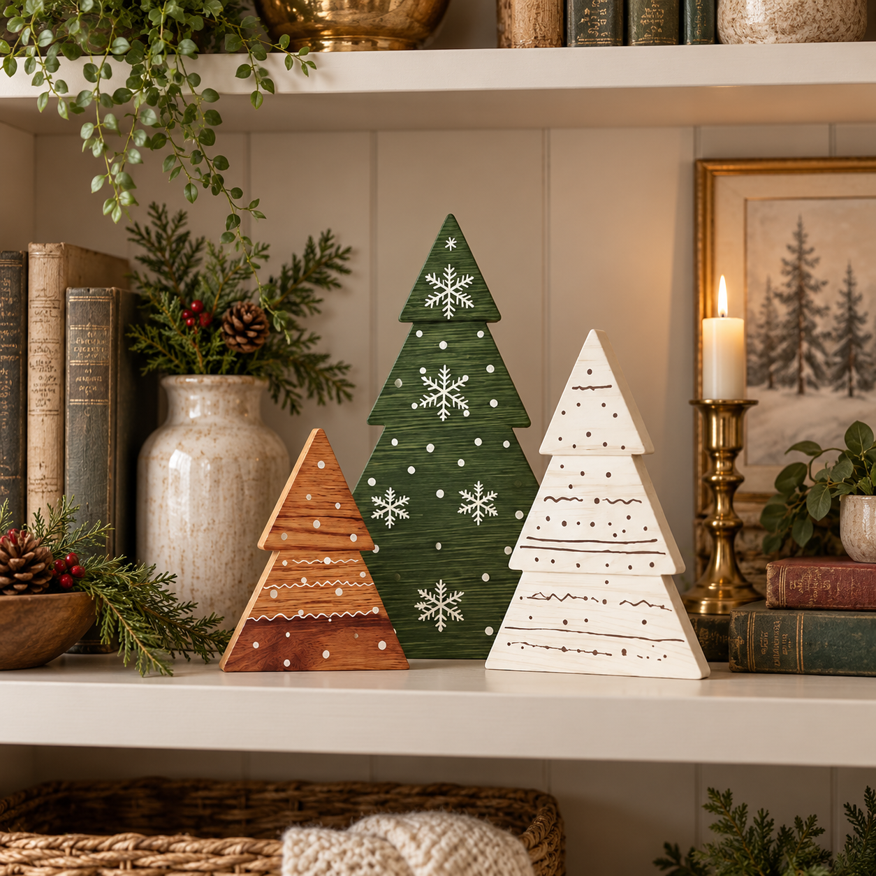 3-Piece Rustic Wooden Christmas Tree Tabletop Decorations