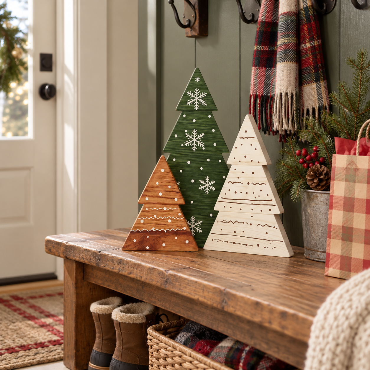 3-Piece Rustic Wooden Christmas Tree Tabletop Decorations