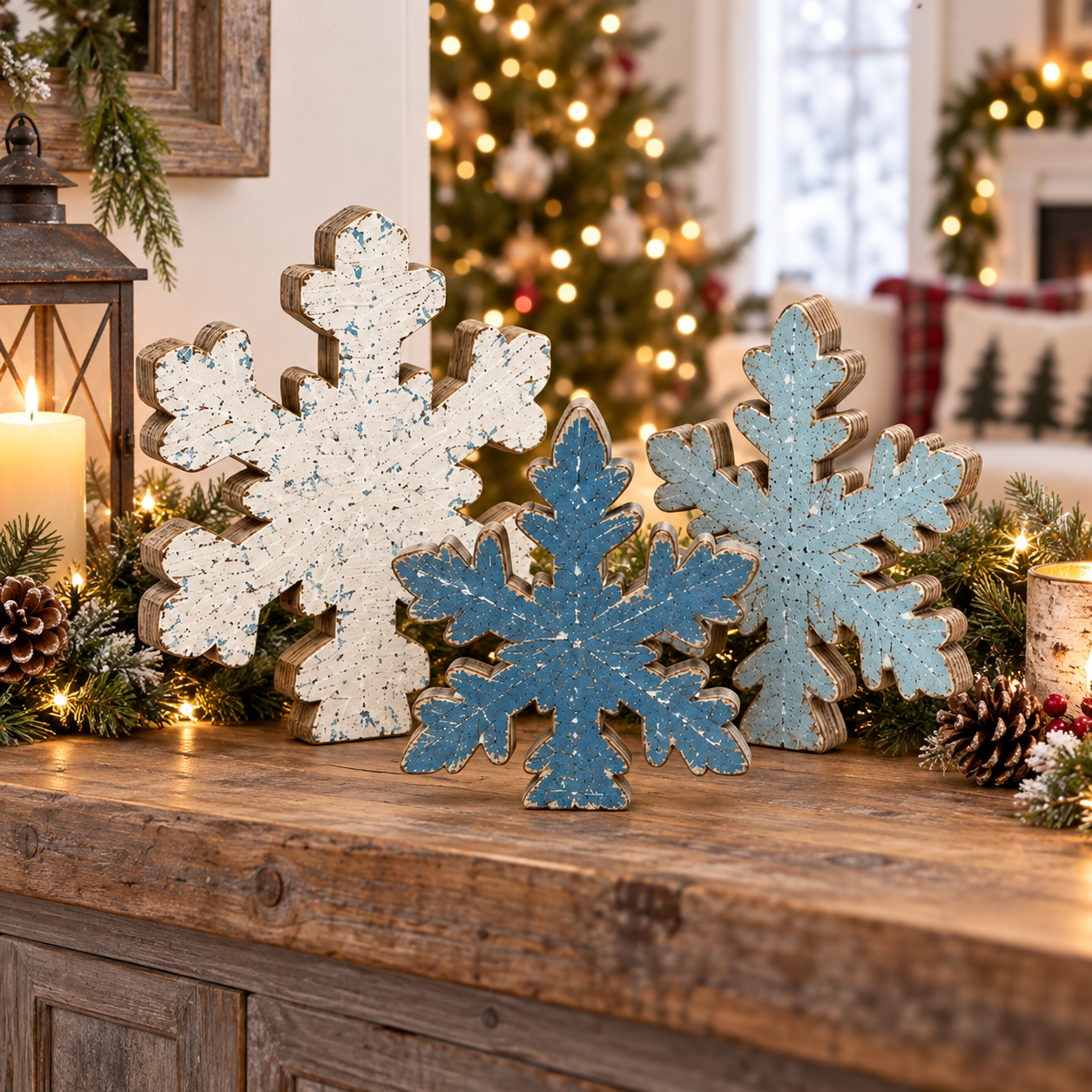 3-Piece Rustic Wooden Christmas Tree Tabletop Decorations