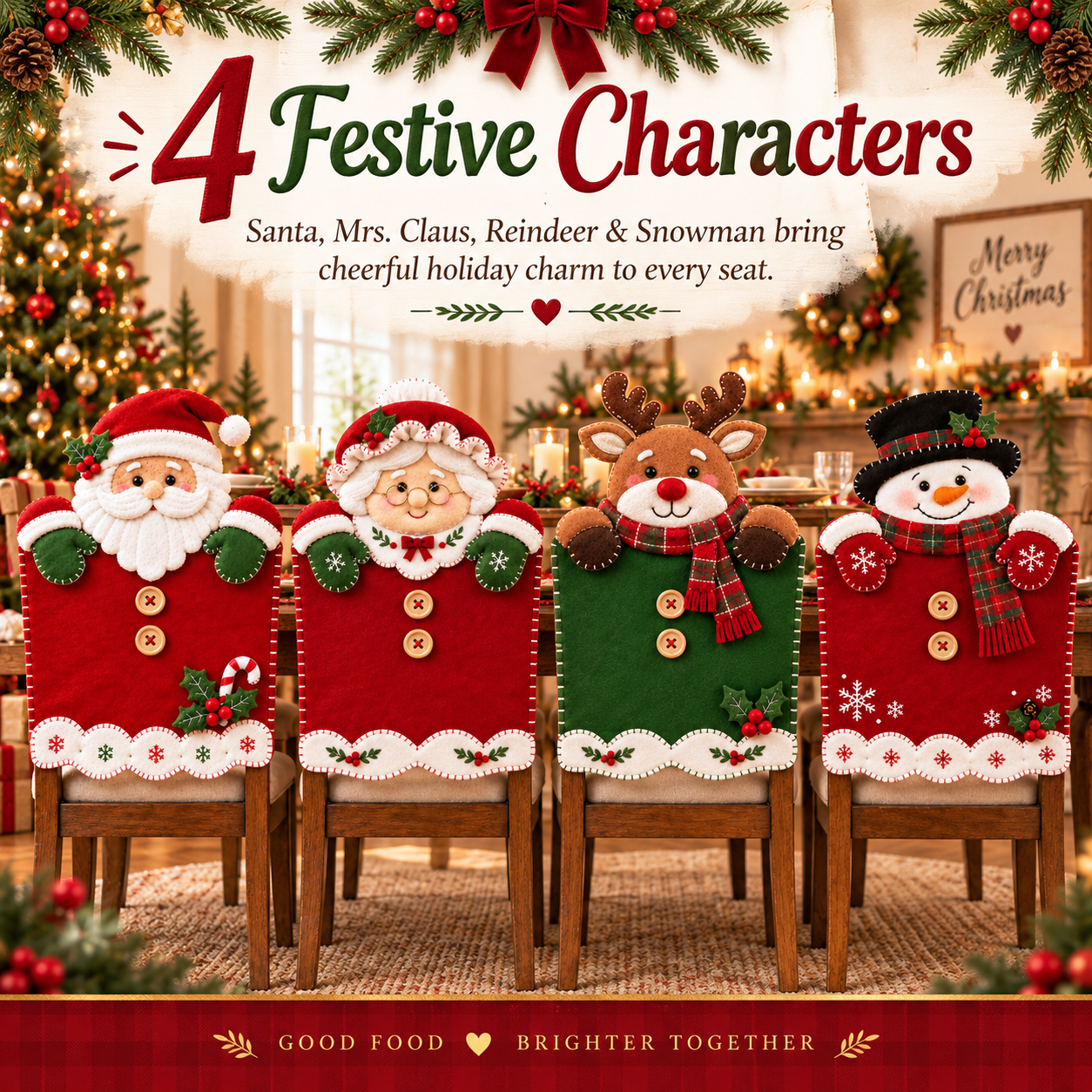 4 Pack Christmas Chair Back Covers