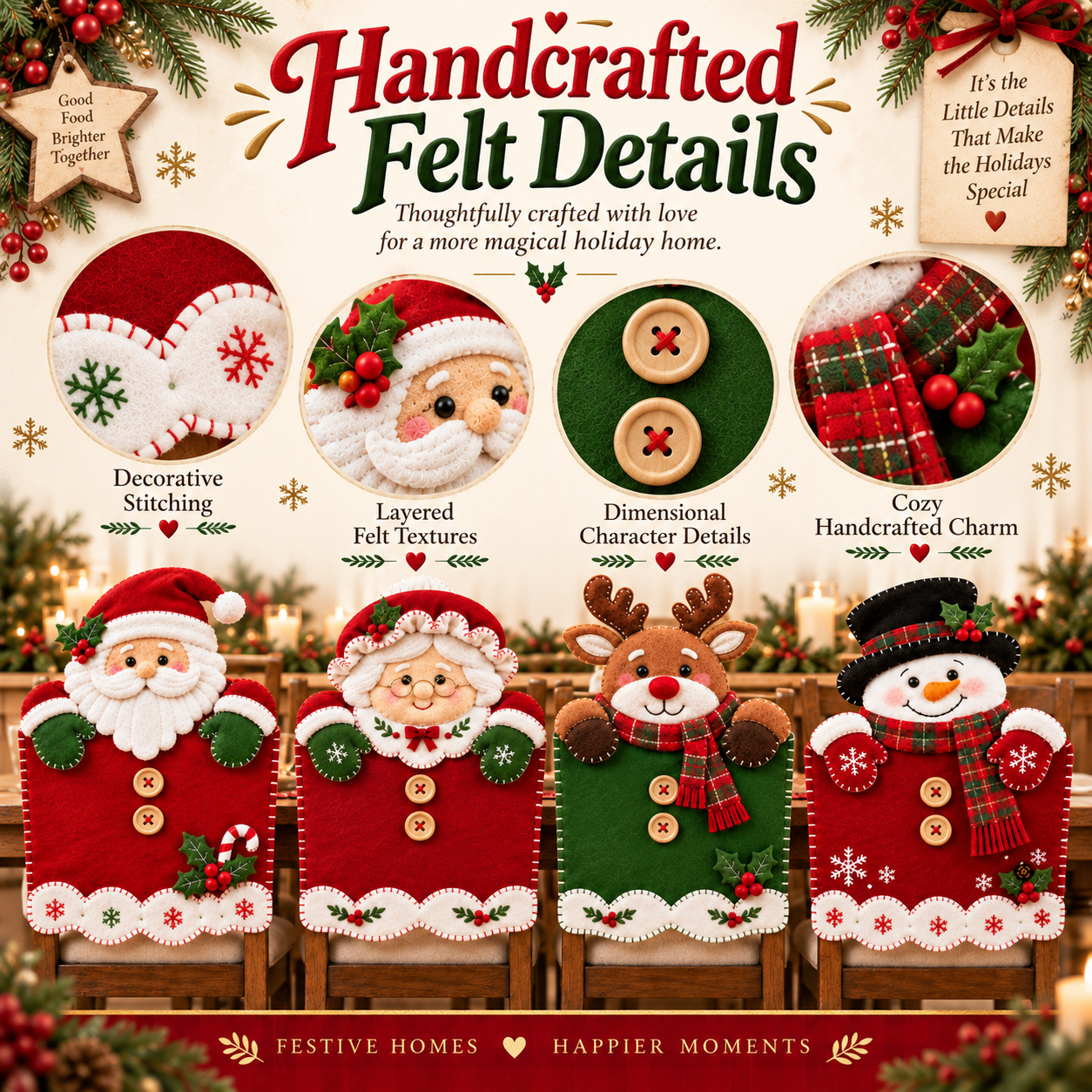 4 Pack Christmas Chair Back Covers