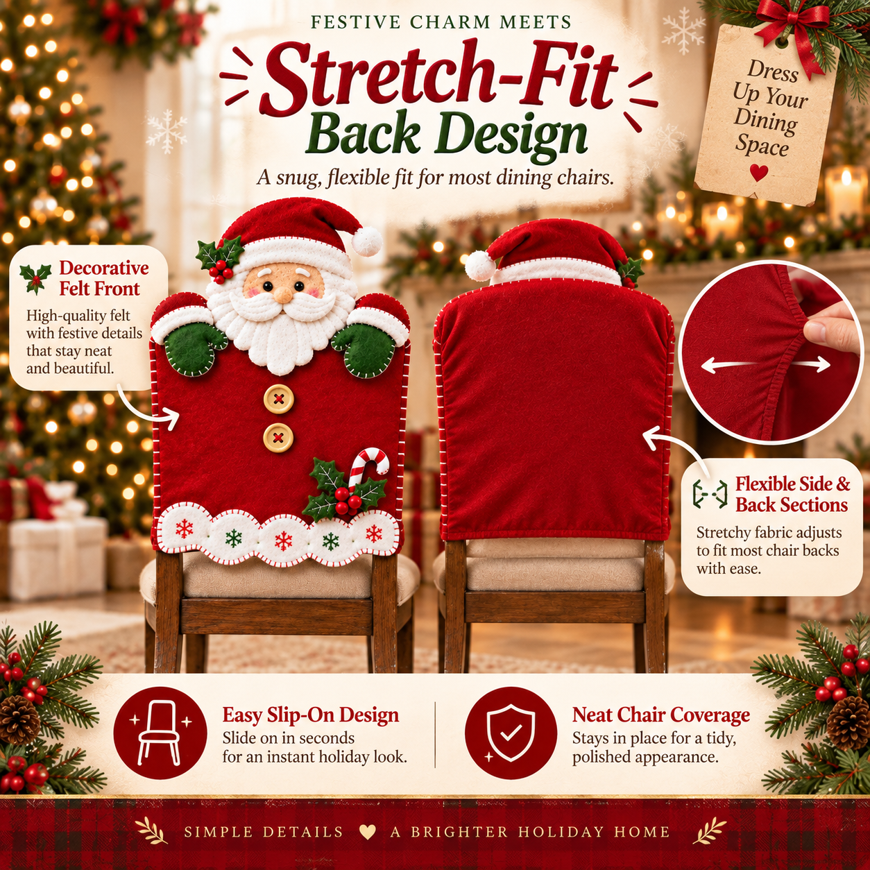 4 Pack Christmas Chair Back Covers