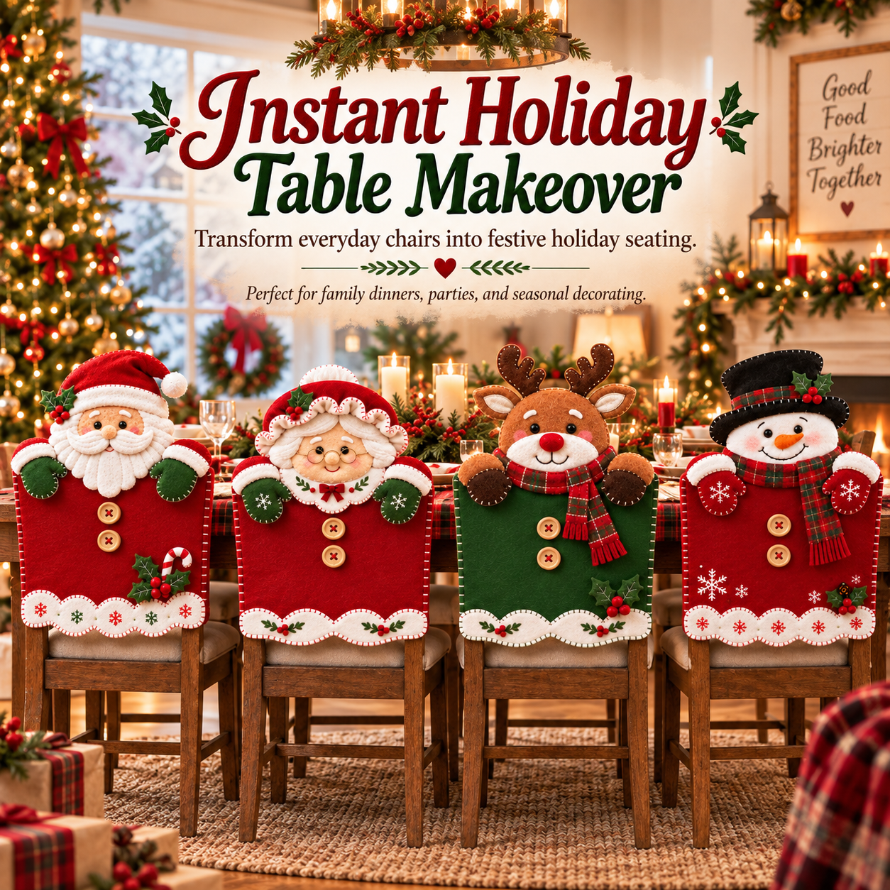 4 Pack Christmas Chair Back Covers