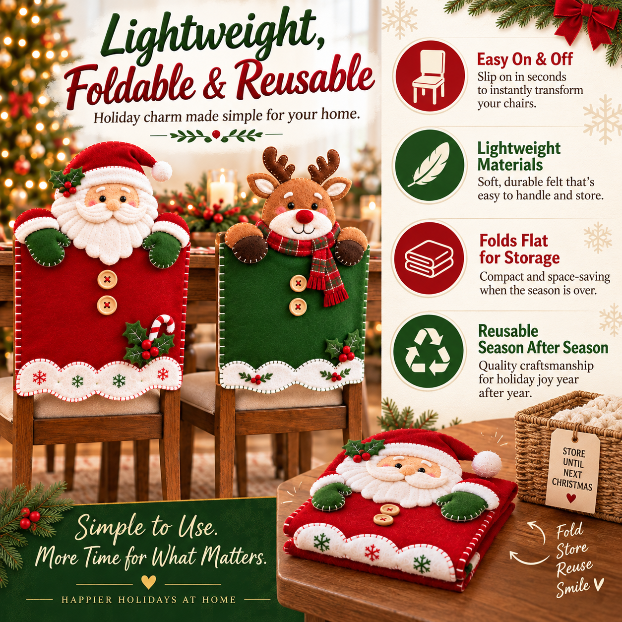 4 Pack Christmas Chair Back Covers