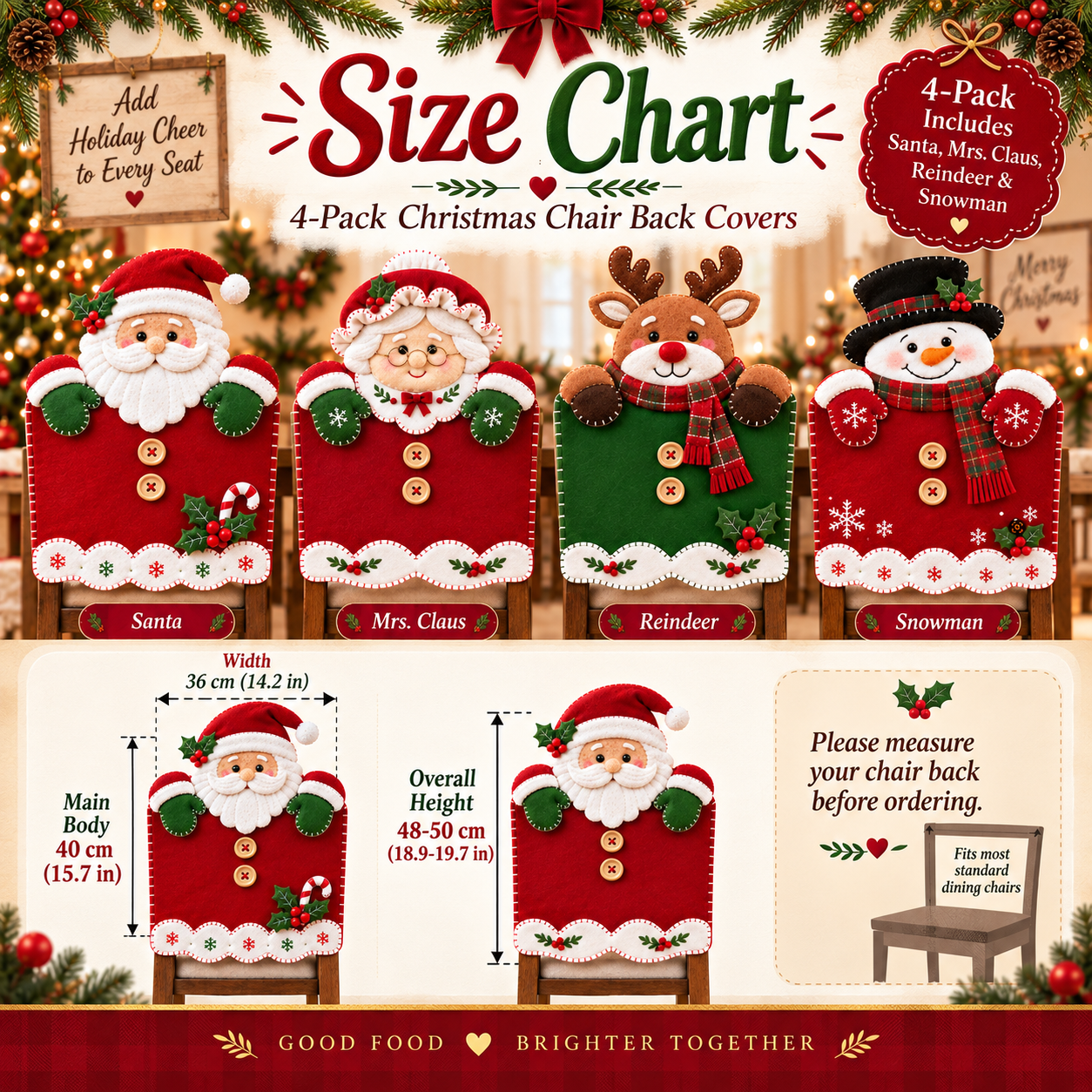 4 Pack Christmas Chair Back Covers