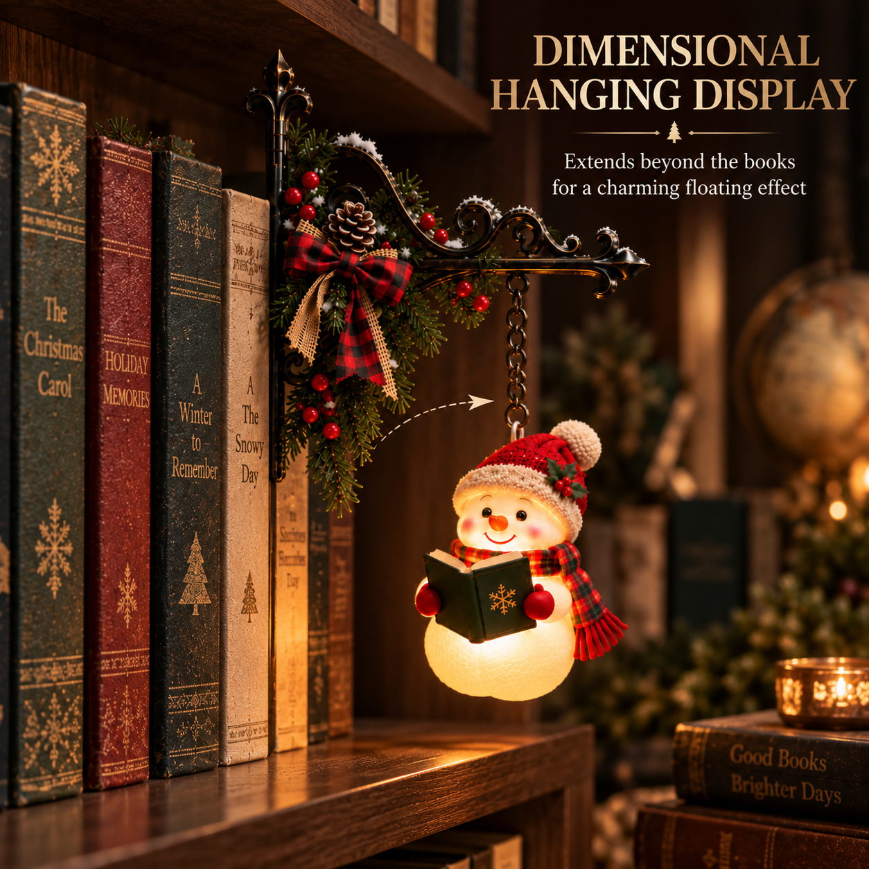 Christmas Snowman Reading Bookshelf Light