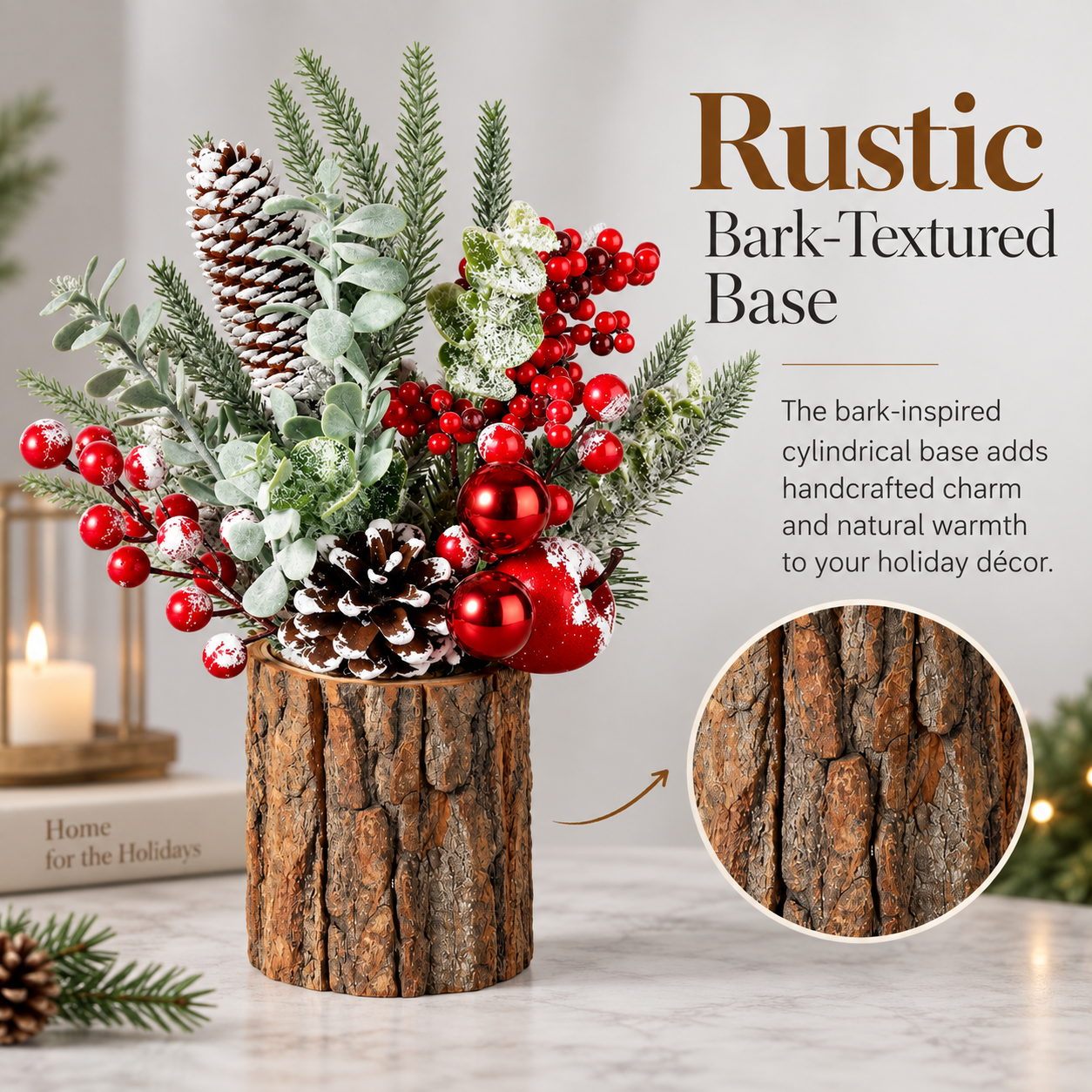 Rustic Christmas Tabletop Arrangement with Red Berries