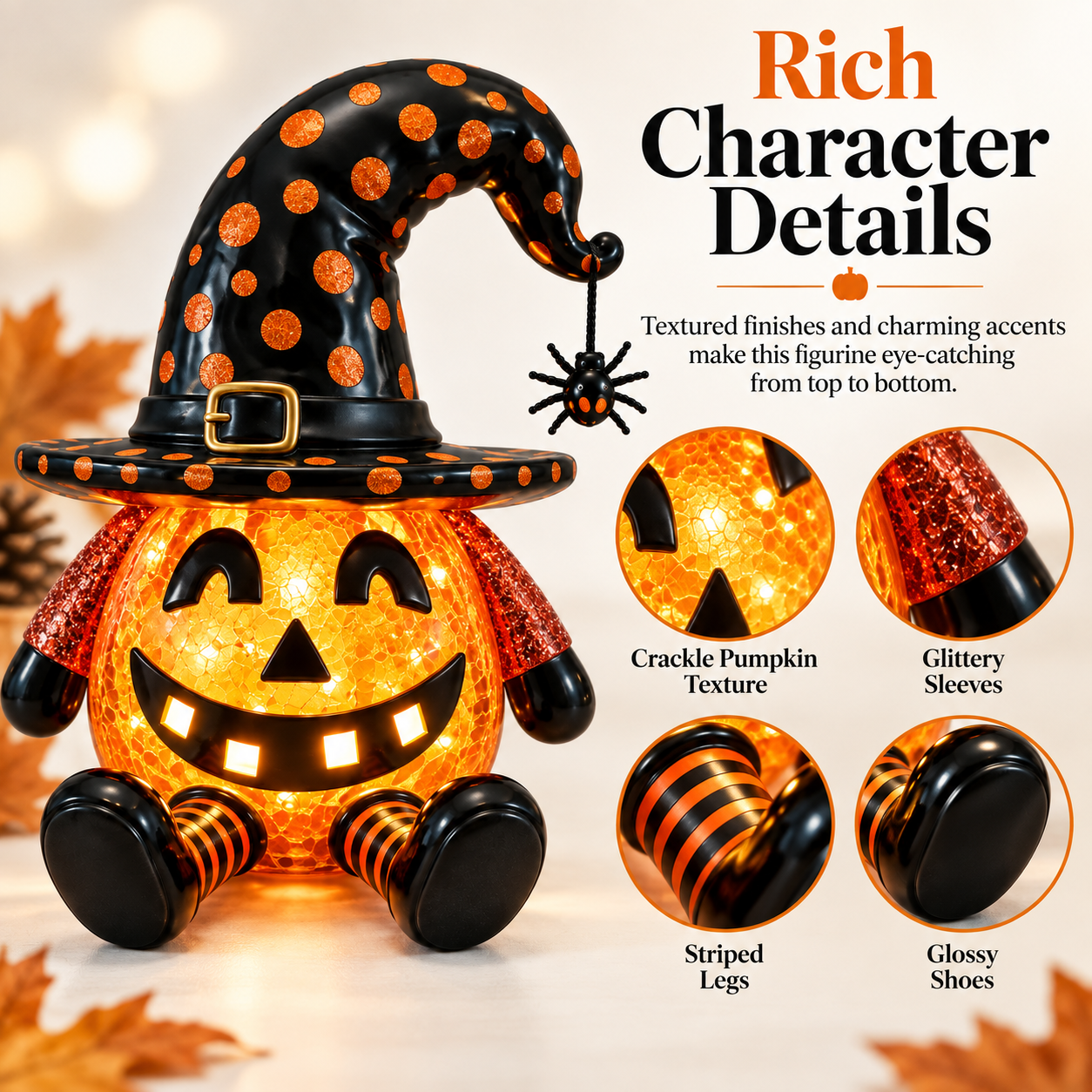 Light-Up Halloween Pumpkin Witch Figurine