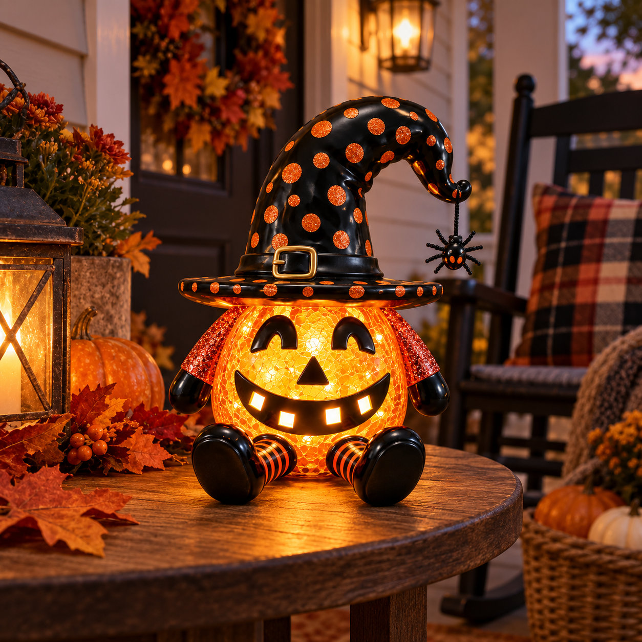 Light-Up Halloween Pumpkin Witch Figurine