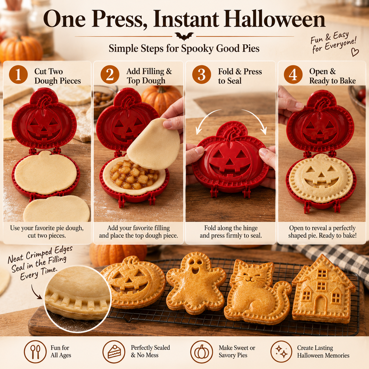 4-Piece Halloween Hand Pie Mold Set