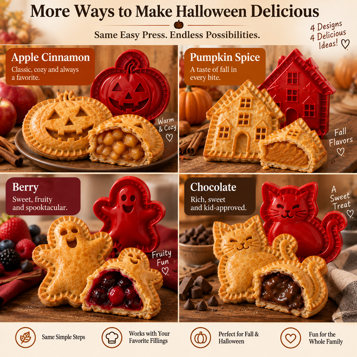 4-Piece Halloween Hand Pie Mold Set