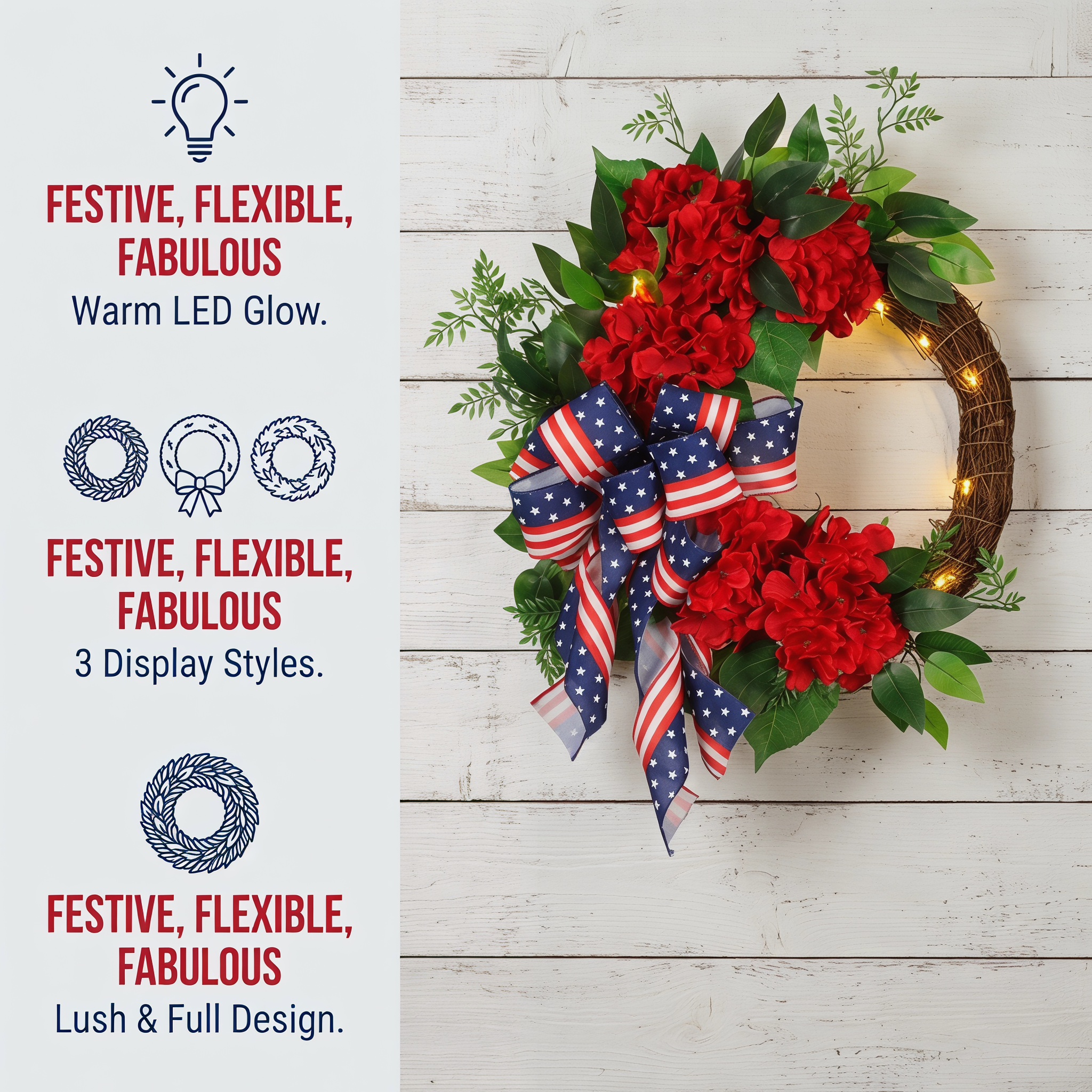 Lighted Artificial Patriotic Wreath