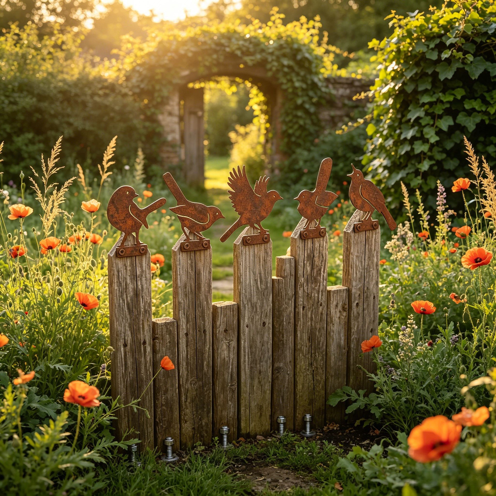 5-Piece Lifelike Rusty Metal Bird Silhouettes Garden Art