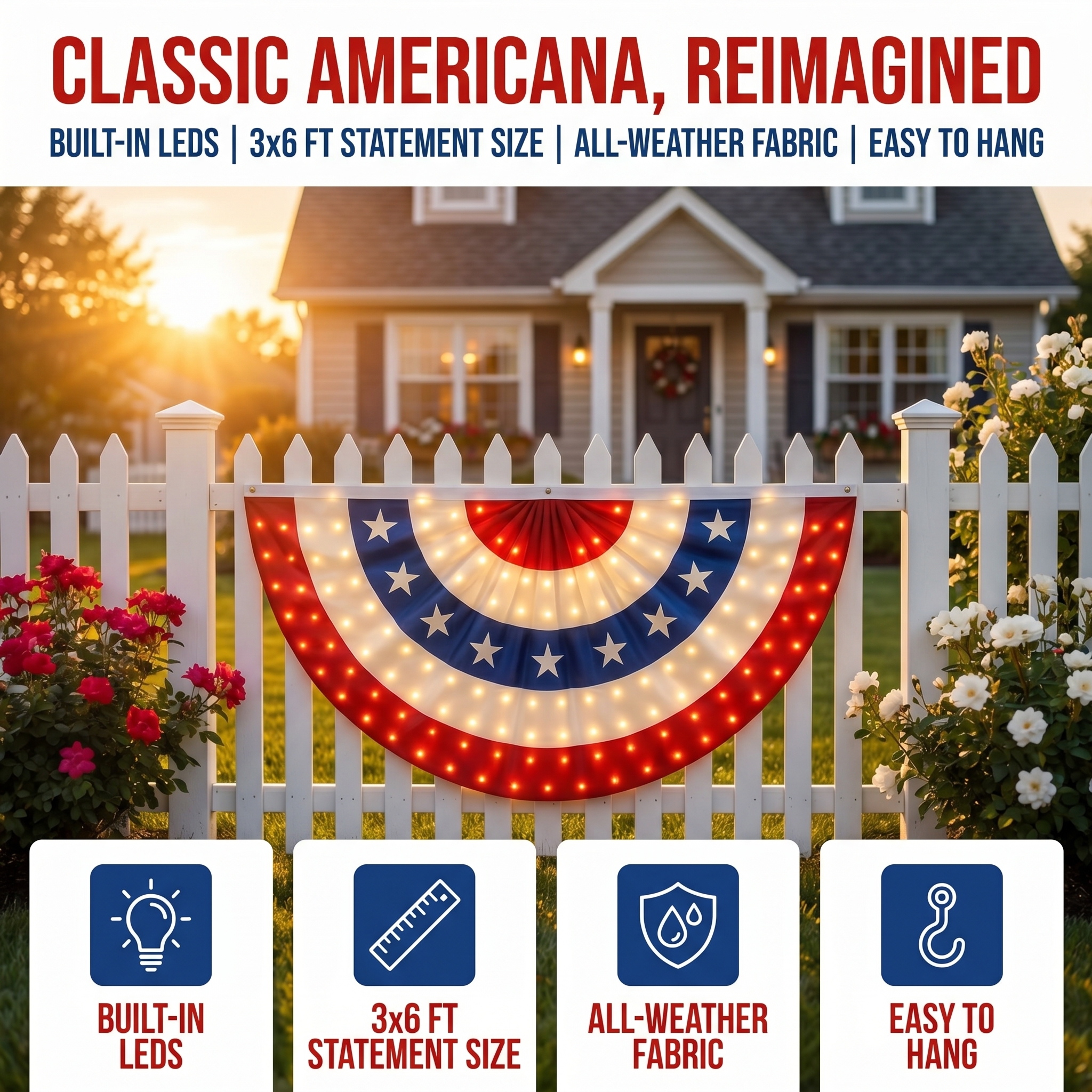 3 x 6 Ft LED Patriotic Bunting Banner for America’s 250th