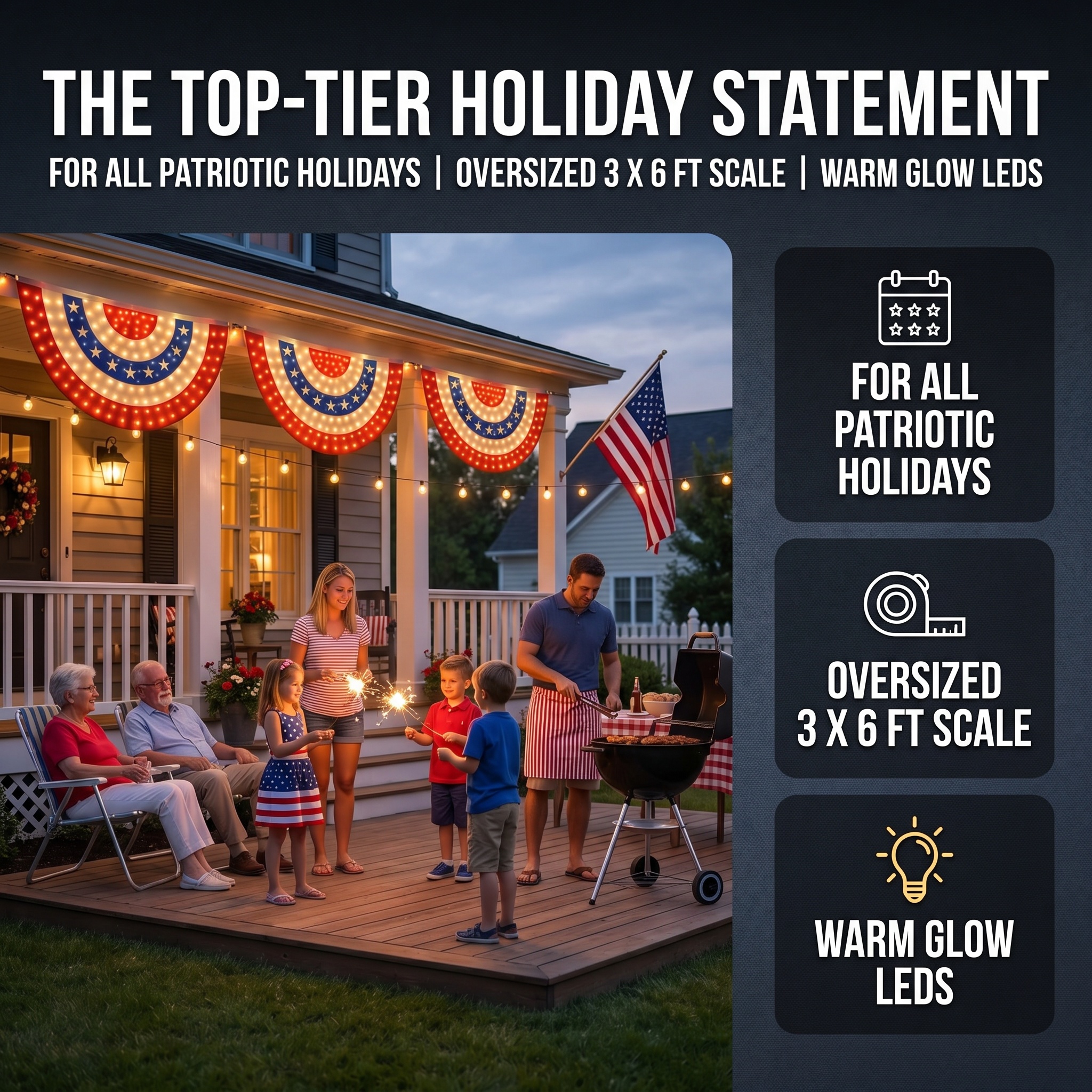 3 x 6 Ft LED Patriotic Bunting Banner for America’s 250th