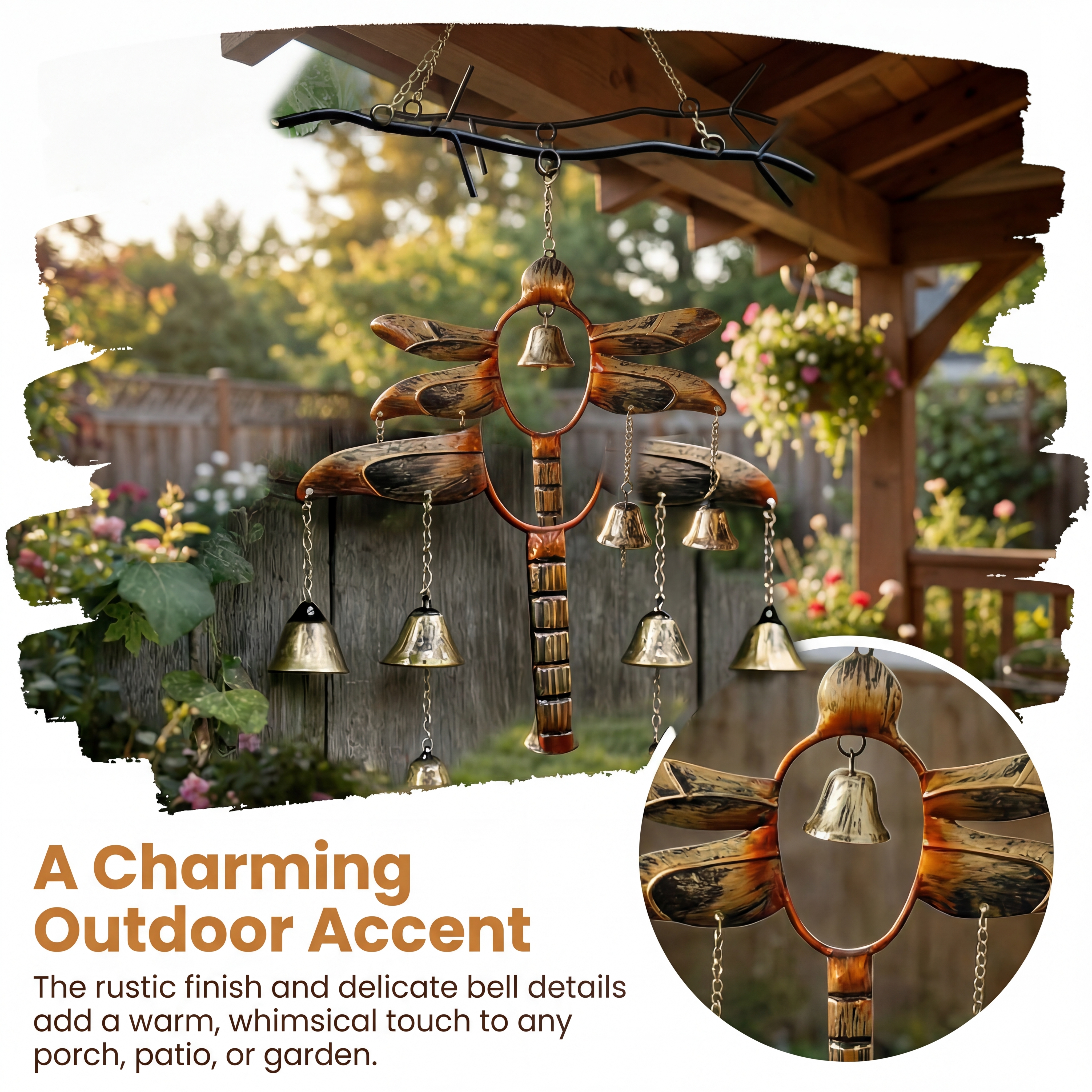Rustic Dragonfly Bell Wind Chime