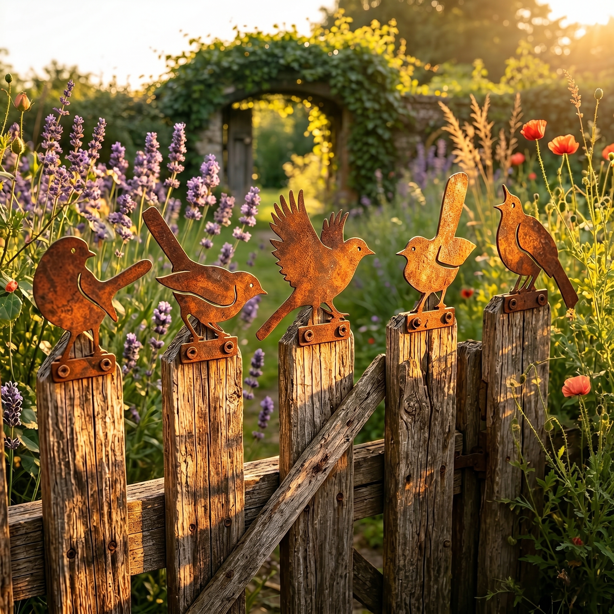 5-Piece Lifelike Rusty Metal Bird Silhouettes Garden Art