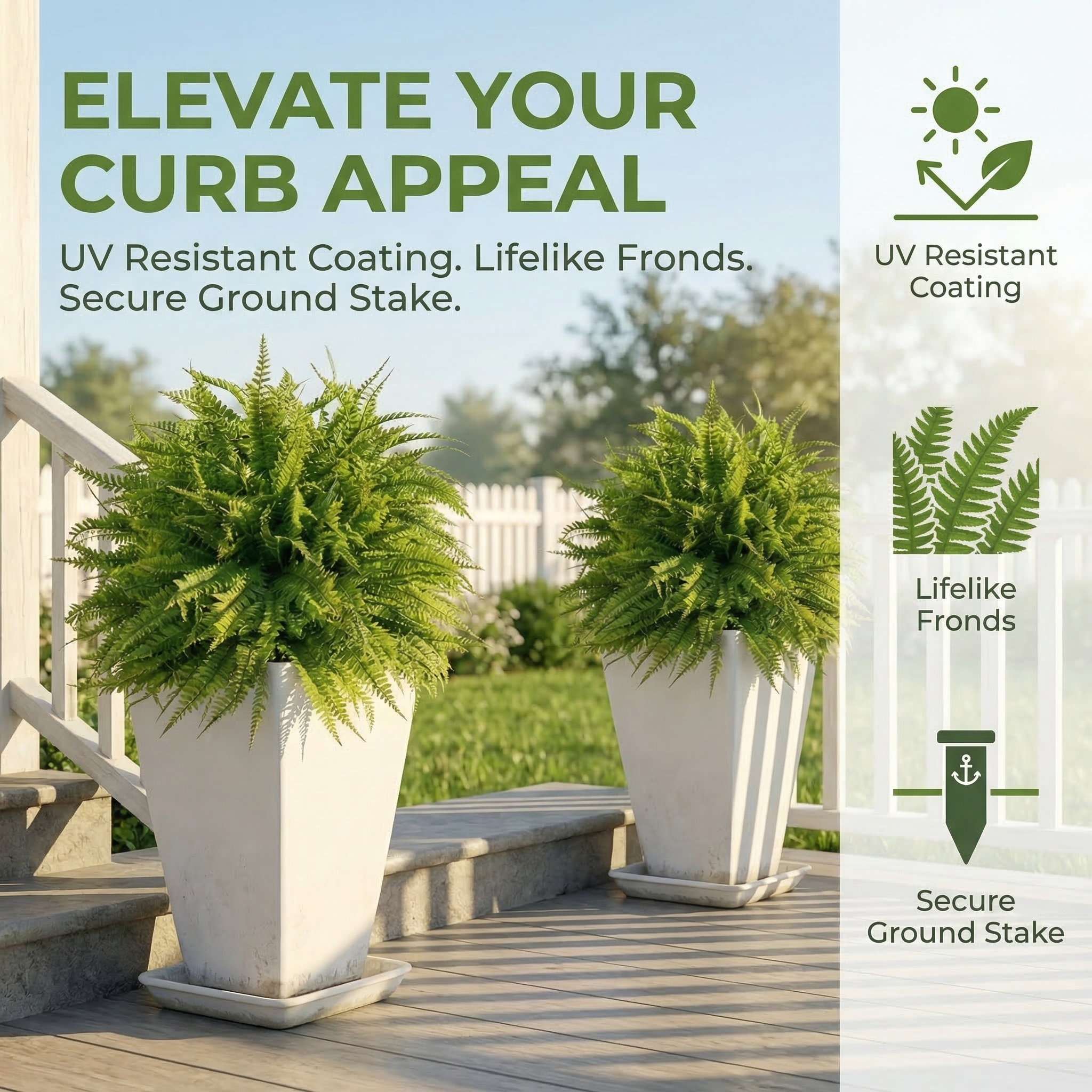 Artificial Fern Garden Stake for Outdoor Landscaping