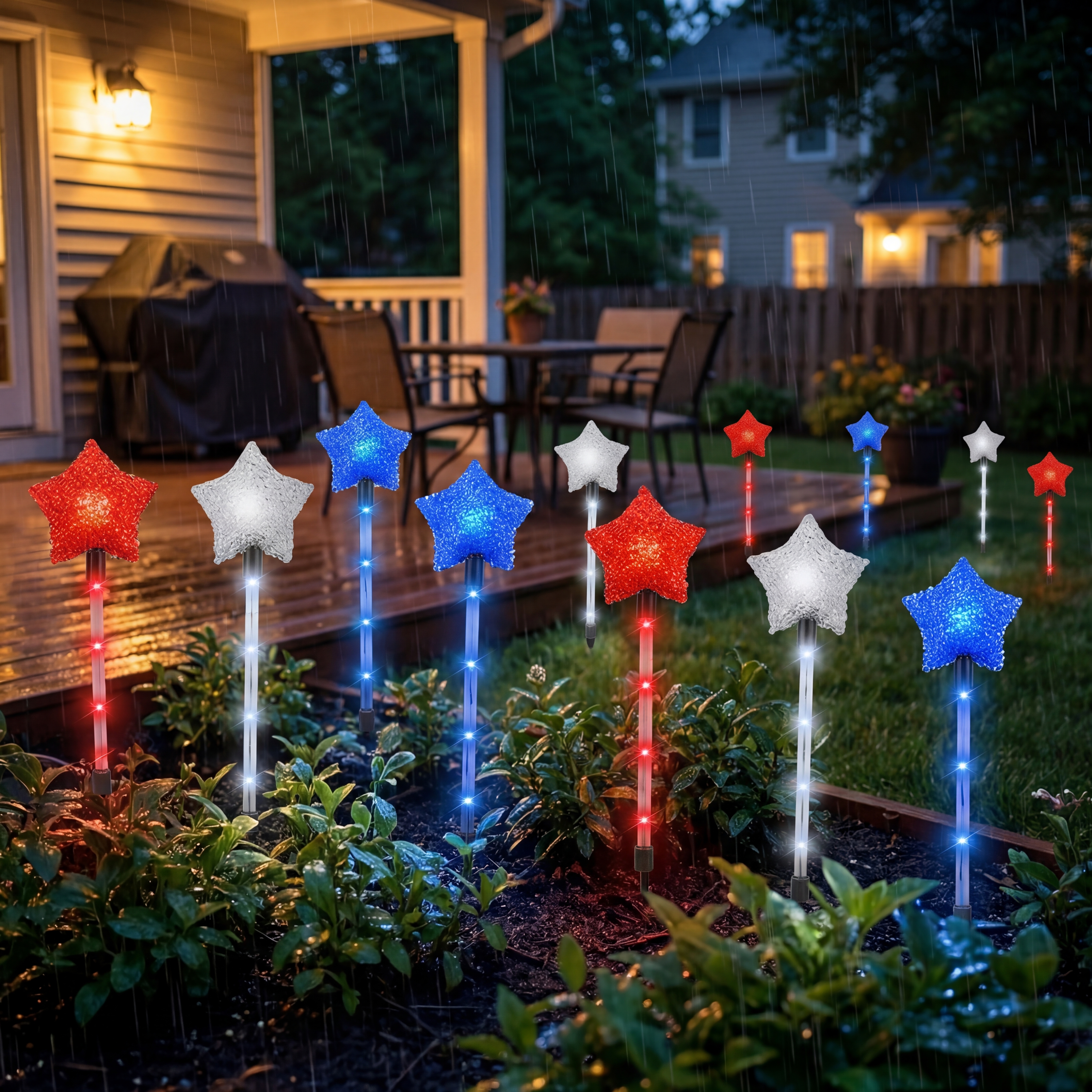 Solar Patriotic Star Stake Lights for Yard & Garden, Set of 9