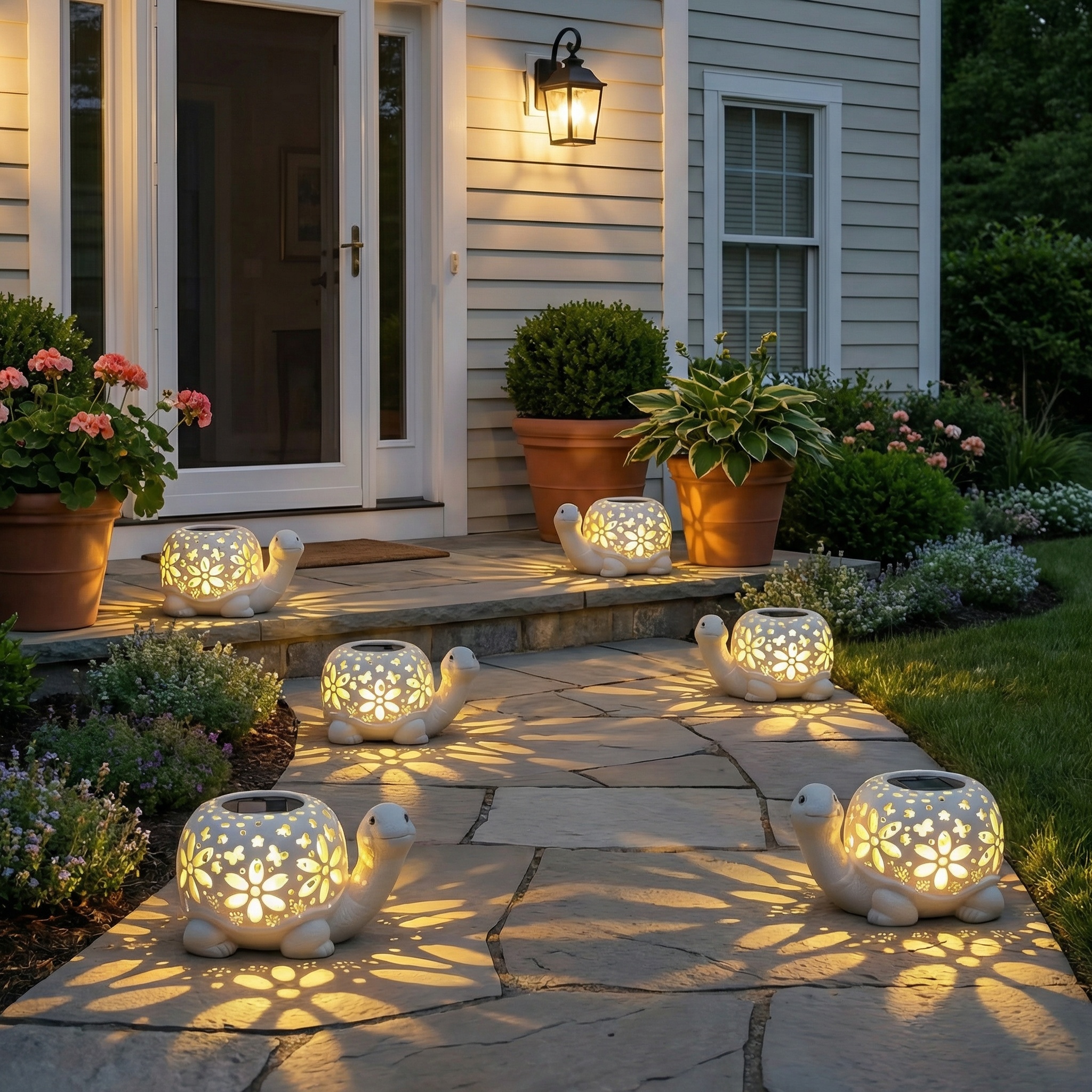 Turtle Glow Solar Garden Lantern With Floral Cutout Shell