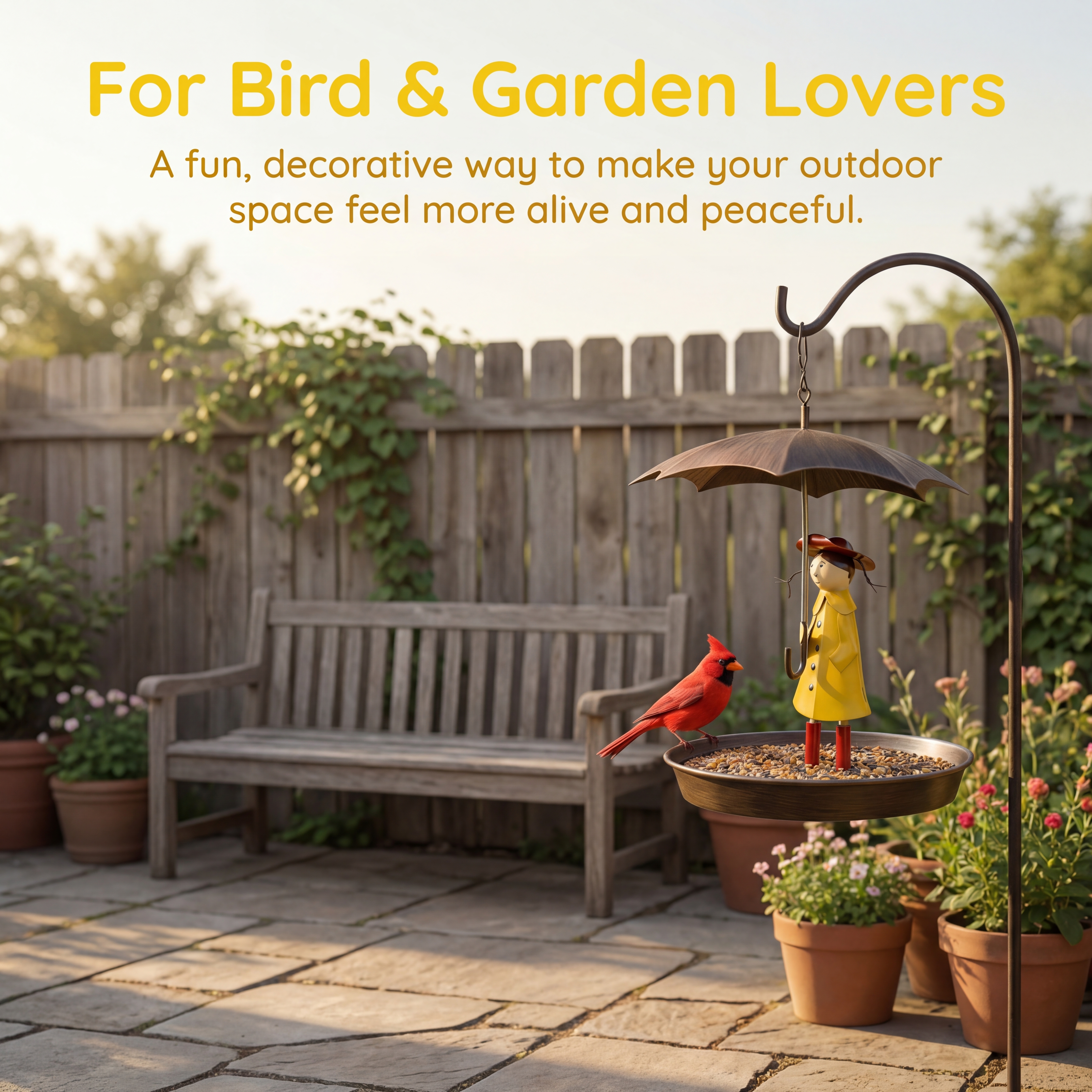 Whimsical Raincoat Girl Hanging Bird Feeder & Bird Bath