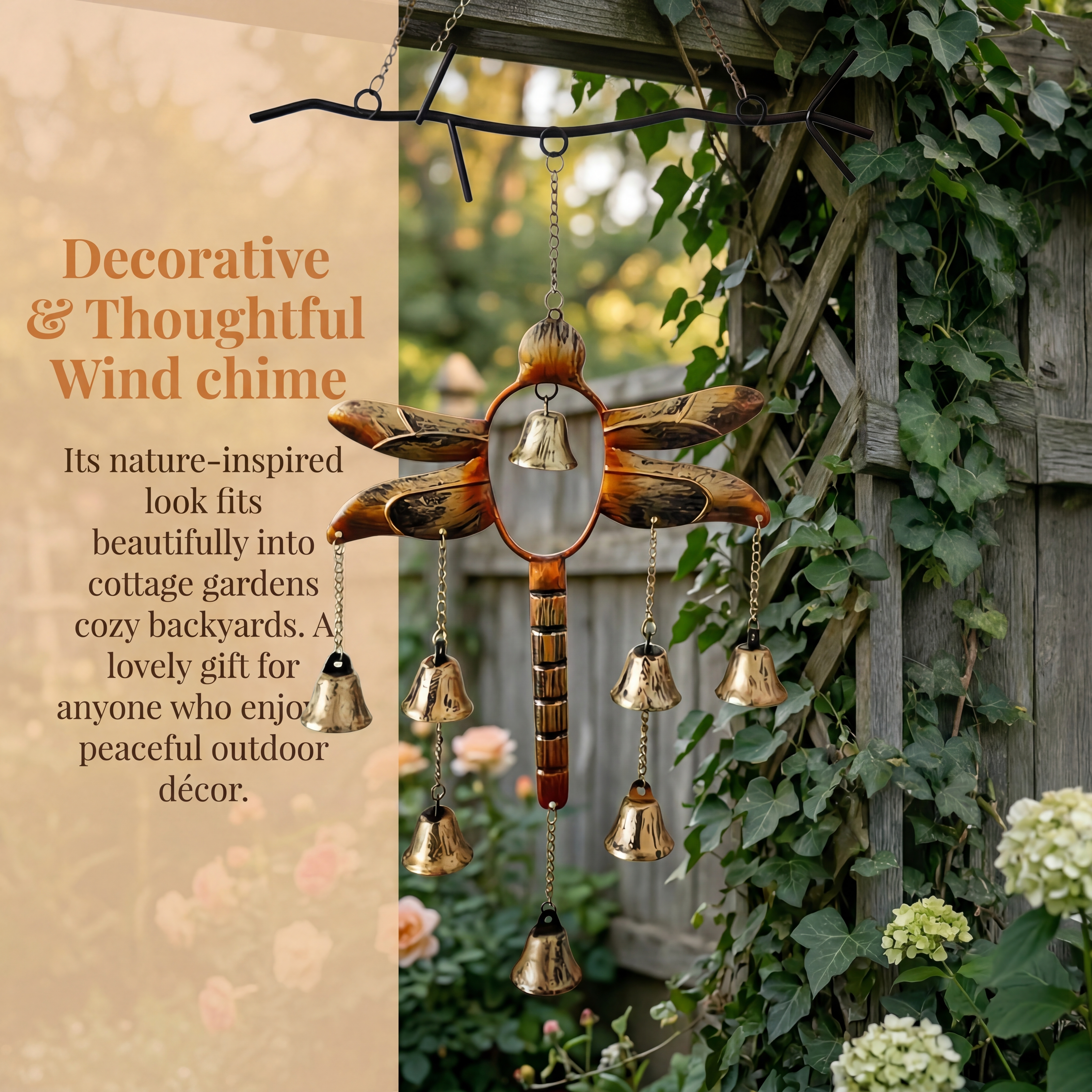 Rustic Dragonfly Bell Wind Chime