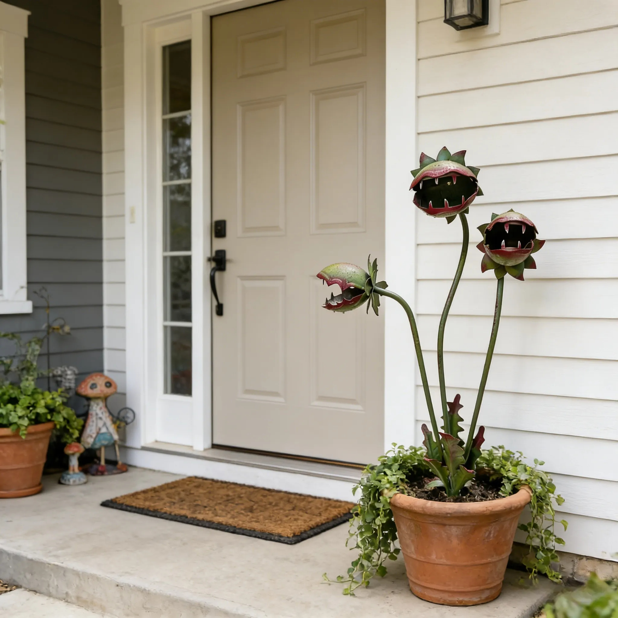 Whimsical Metal Carnivorous Plant Garden Stake