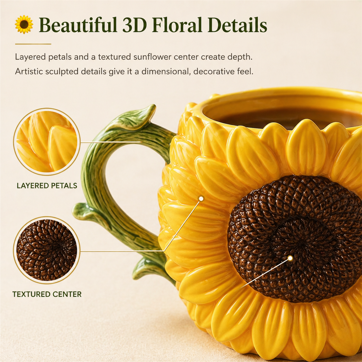 3D Sunflower Coffee Mug