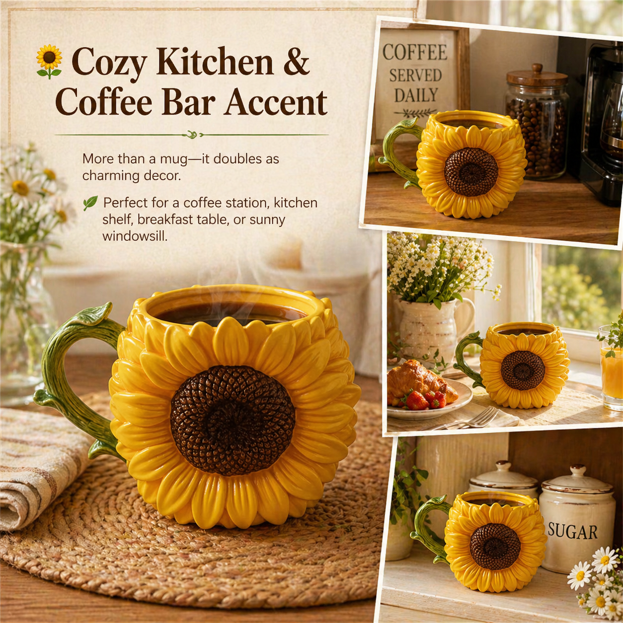 3D Sunflower Coffee Mug