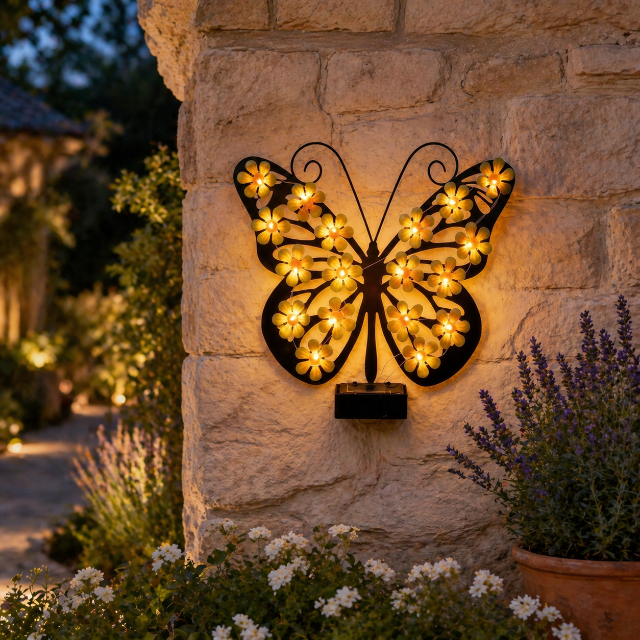 Solar Metal Black Butterfly LED Garden Wall Light