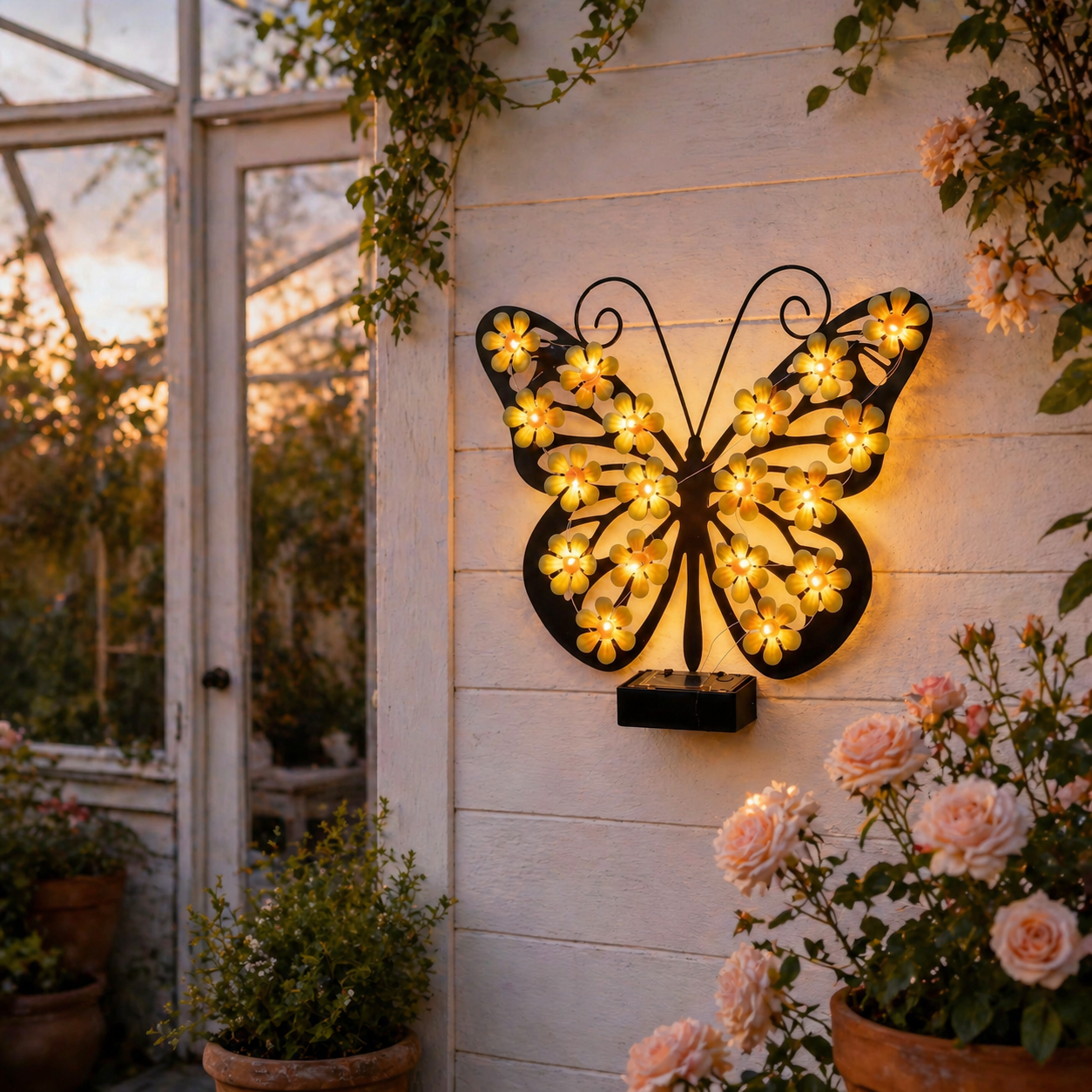 Solar Metal Black Butterfly LED Garden Wall Light