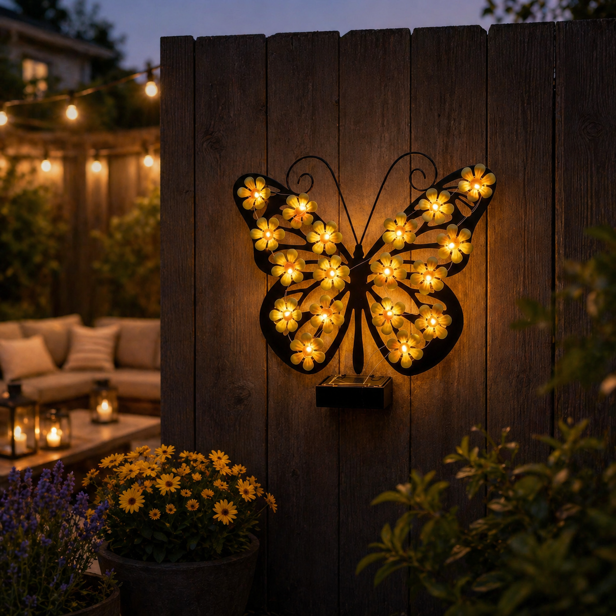 Solar Metal Black Butterfly LED Garden Wall Light