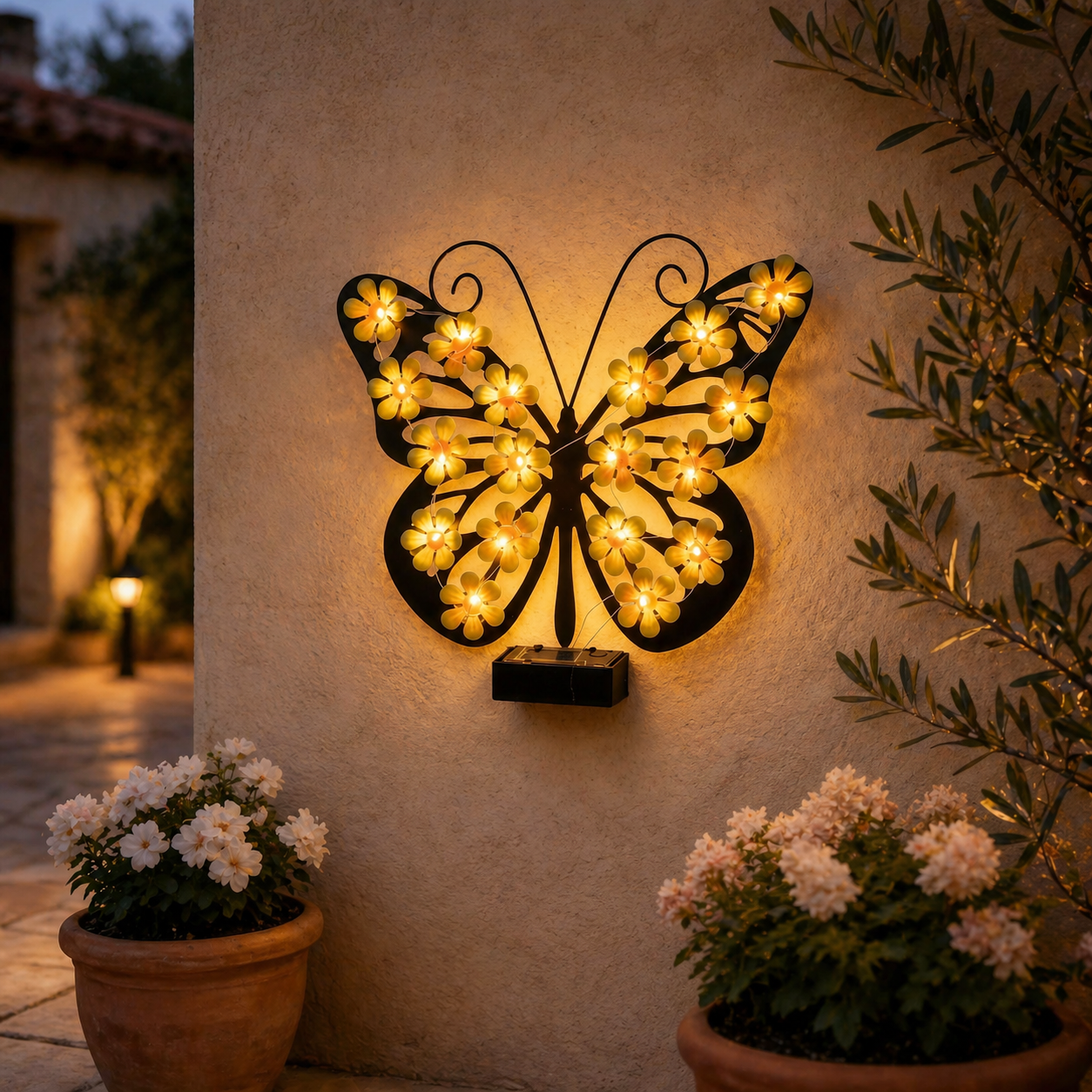 Solar Metal Black Butterfly LED Garden Wall Light