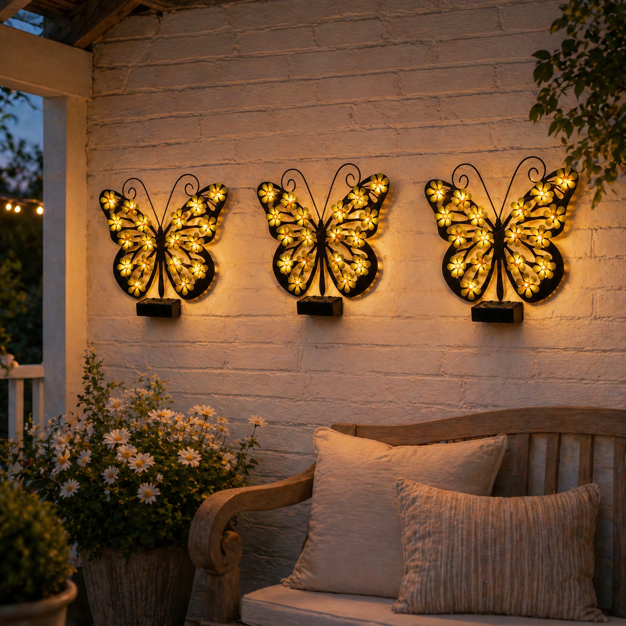 Solar Metal Black Butterfly LED Garden Wall Light