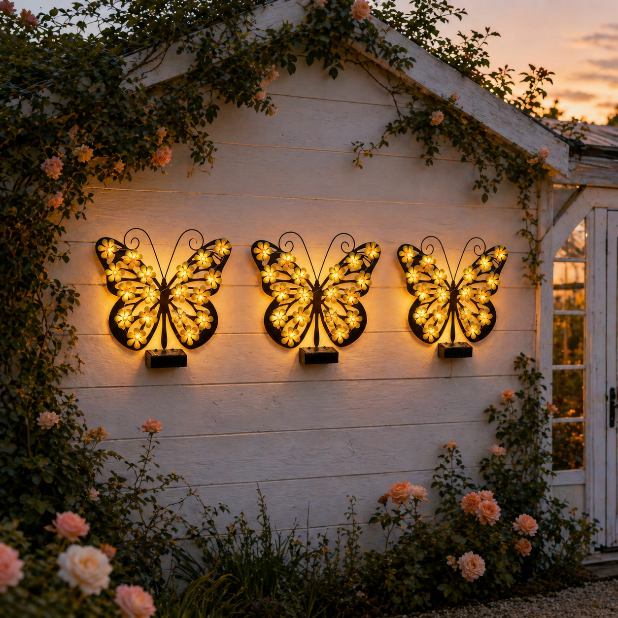 Solar Metal Black Butterfly LED Garden Wall Light